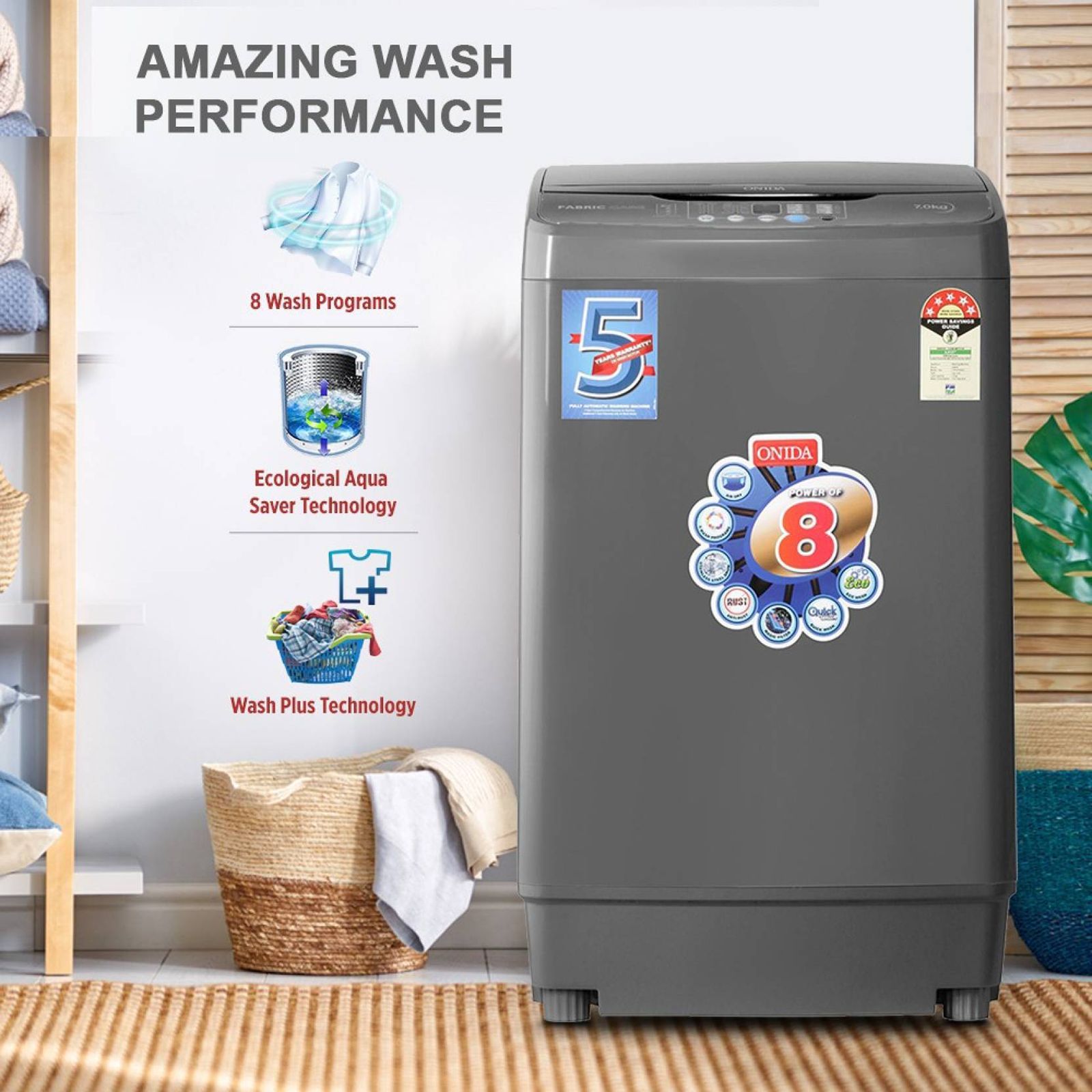 ONIDA 7 kg 5 Star Fully Automatic Top Load Washing Machine (T70FGD, Crystal Drum Technology, Grey)_18
