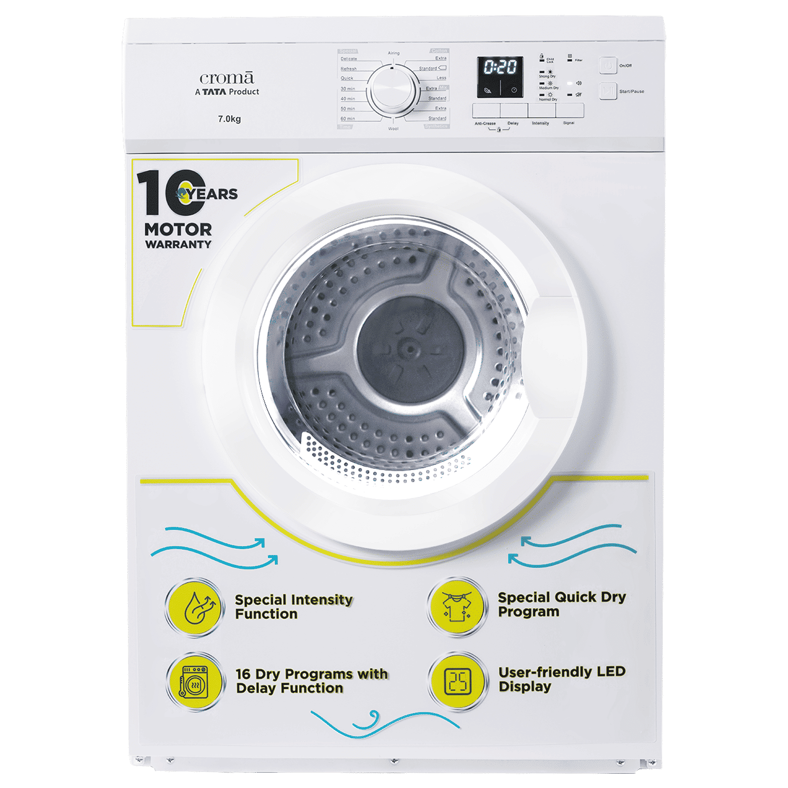 Croma 7 kg Fully Automatic Front Load Dryer (Fixed Frequency Motor, White)_1