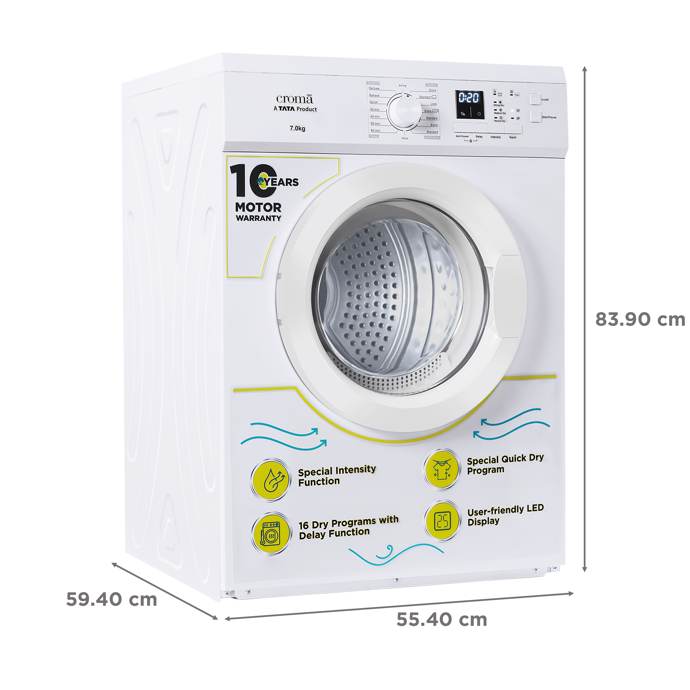 Croma 7 kg Fully Automatic Front Load Dryer (Fixed Frequency Motor, White)_3