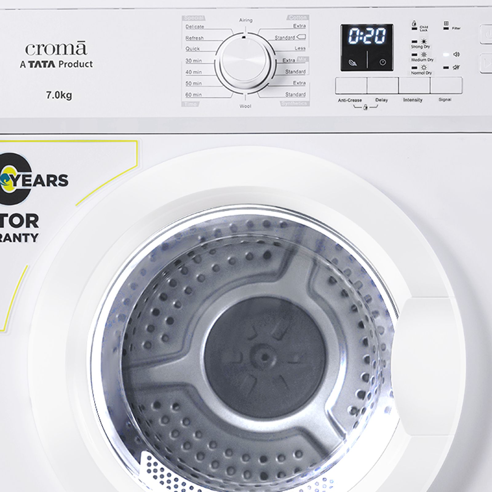 Croma 7 kg Fully Automatic Front Load Dryer (Fixed Frequency Motor, White)_4