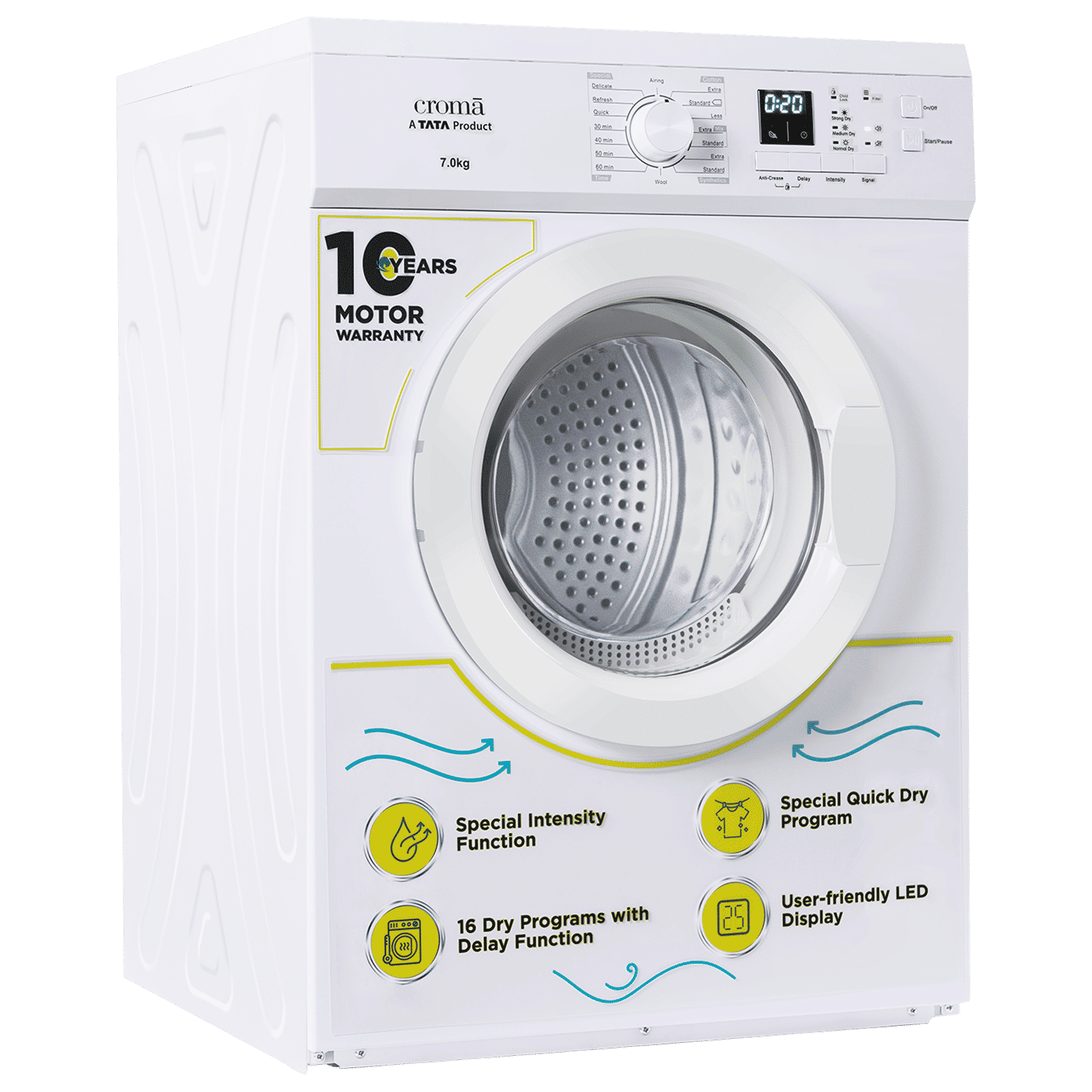 Croma 7 kg Fully Automatic Front Load Dryer (Fixed Frequency Motor, White)_5