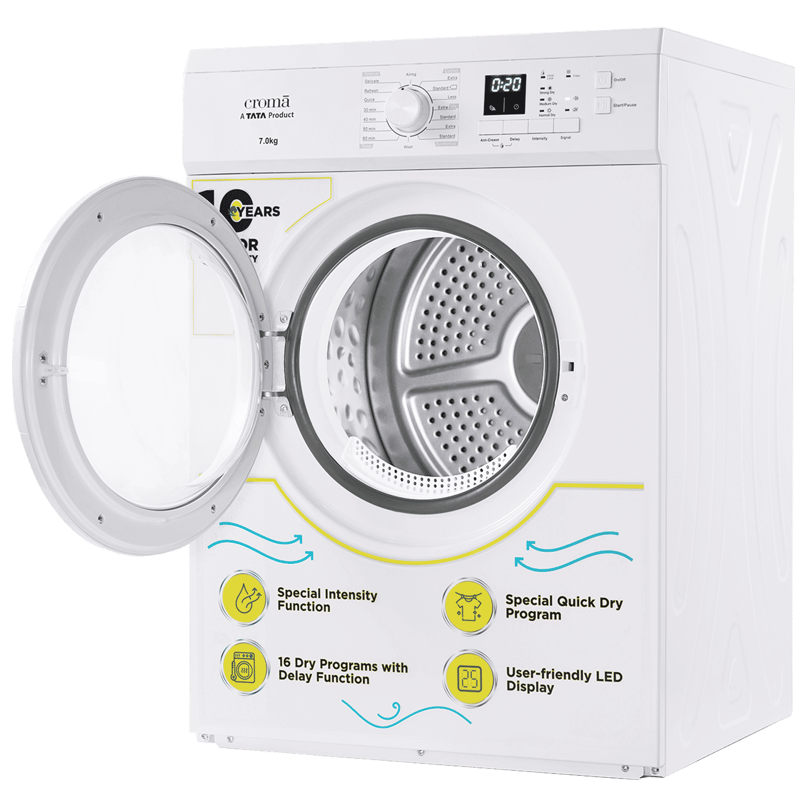 Croma 7 kg Fully Automatic Front Load Dryer (Fixed Frequency Motor, White)_7