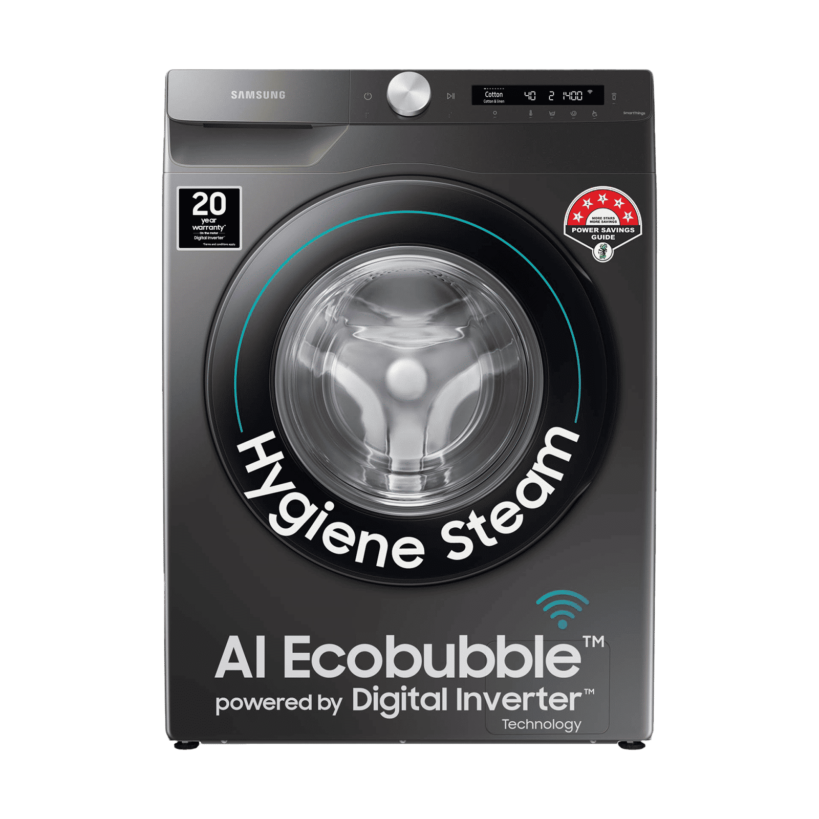 SAMSUNG 9 kg 5 Star Inverter Fully Automatic Front Load Washing Machine (WW90T504DAN1TL, AI Control Display, Inox)_1