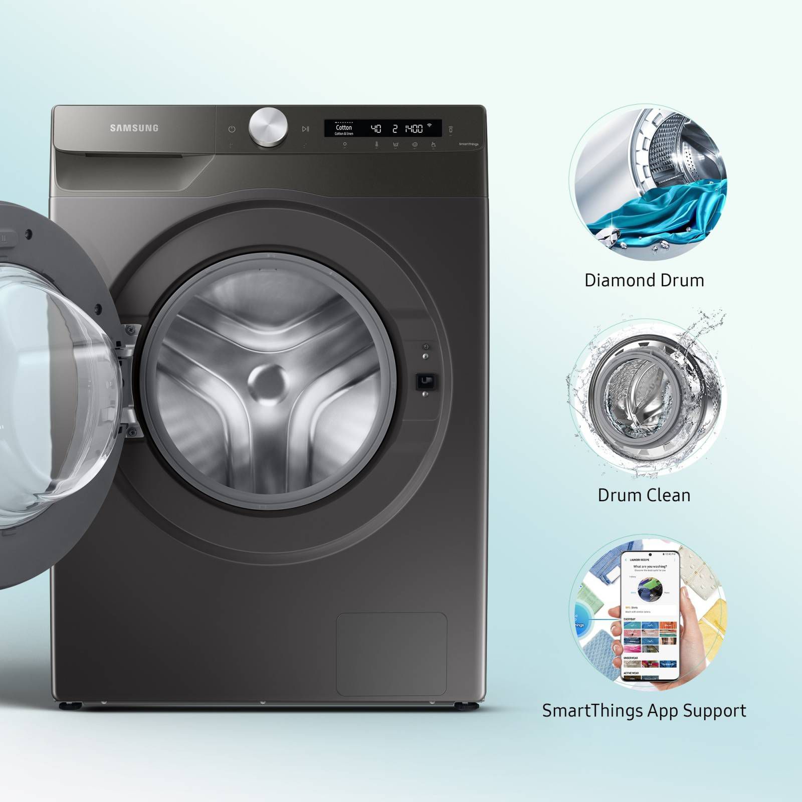 SAMSUNG 9 kg 5 Star Inverter Fully Automatic Front Load Washing Machine (WW90T504DAN1TL, AI Control Display, Inox)_12
