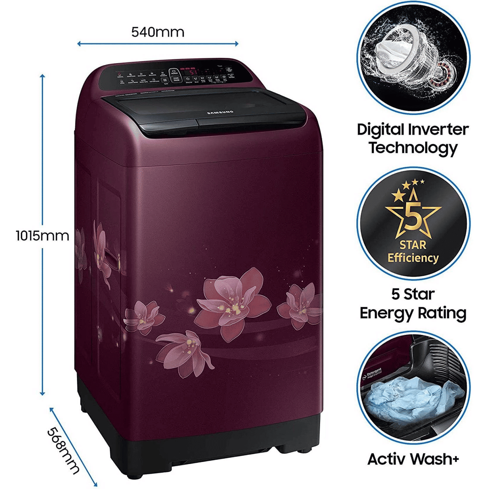 SAMSUNG 8 kg 5 Star Inverter Fully Automatic Top Load Washing Machine (WA80T4560BM/TL, Diamond Drum, Magnolia Plum)_11