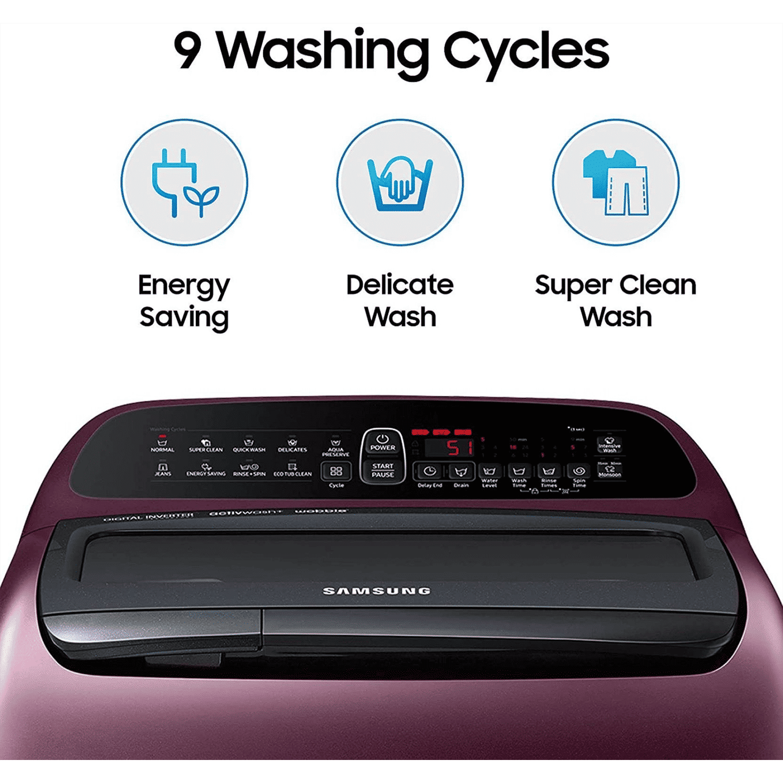 SAMSUNG 8 kg 5 Star Inverter Fully Automatic Top Load Washing Machine (WA80T4560BM/TL, Diamond Drum, Magnolia Plum)_12