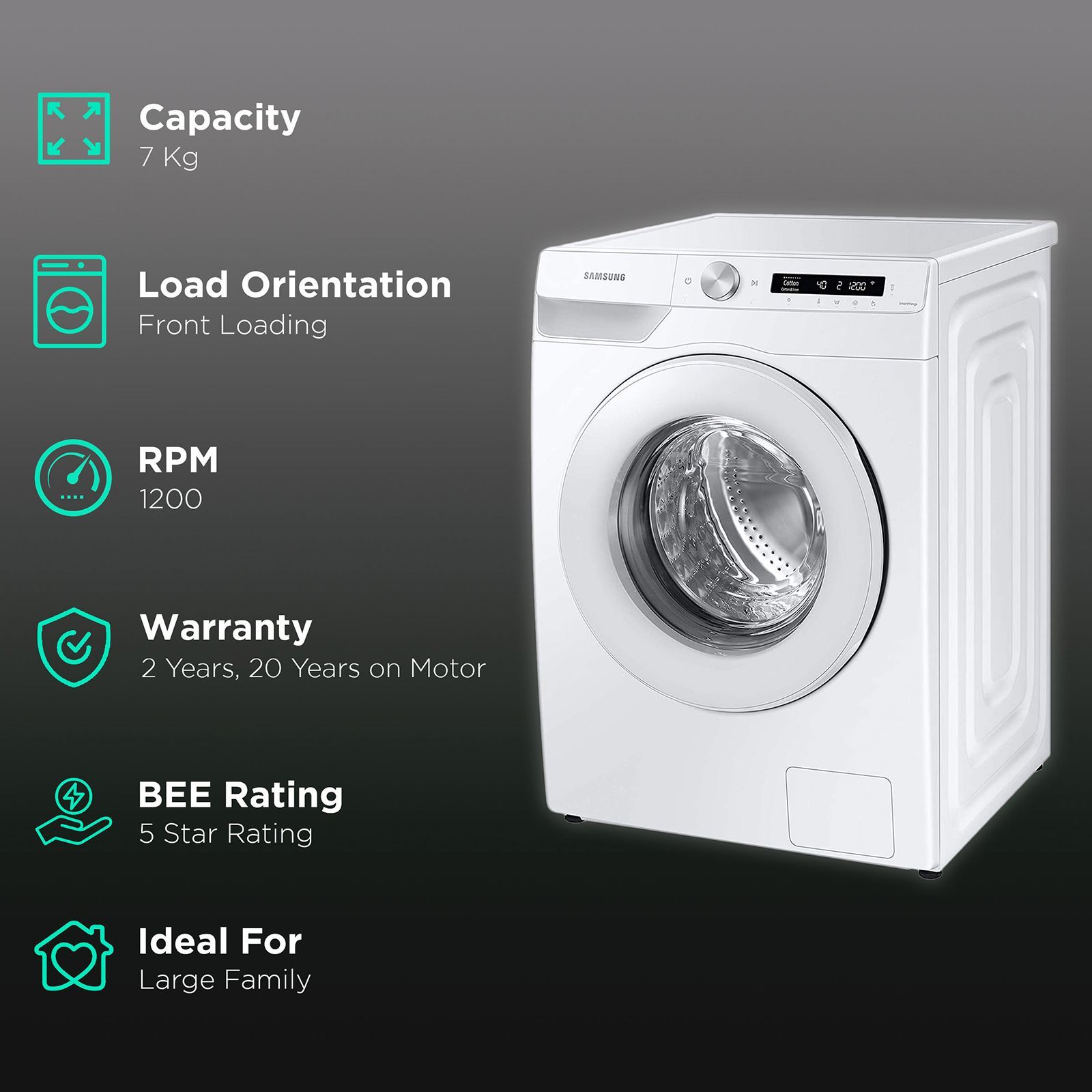 SAMSUNG 7 kg 5 Star Inverter Fully Automatic Front Load Washing Machine (WW70T502NTW/TL, Diamond Drum, White)_2