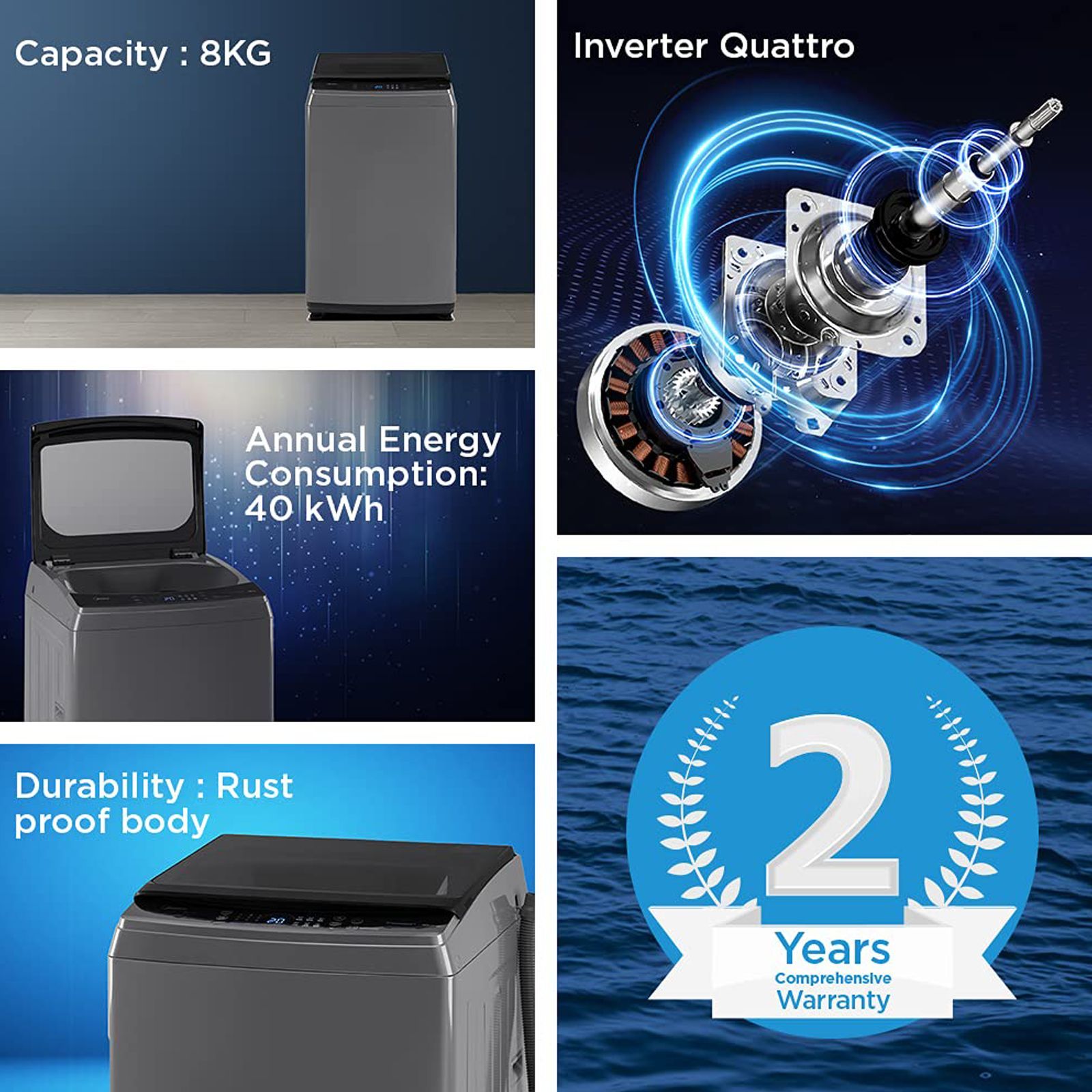 Midea 8 kg 5 Star Inverter Fully Automatic Top Load Washing Machine (MA200W80/G-IN, Lint Filter, Grey) Midea 8 kg 5 Star Inverter Fully Automatic Top Load Washing Machine (MA200W80/G-IN, Lint Filter, Grey)_10