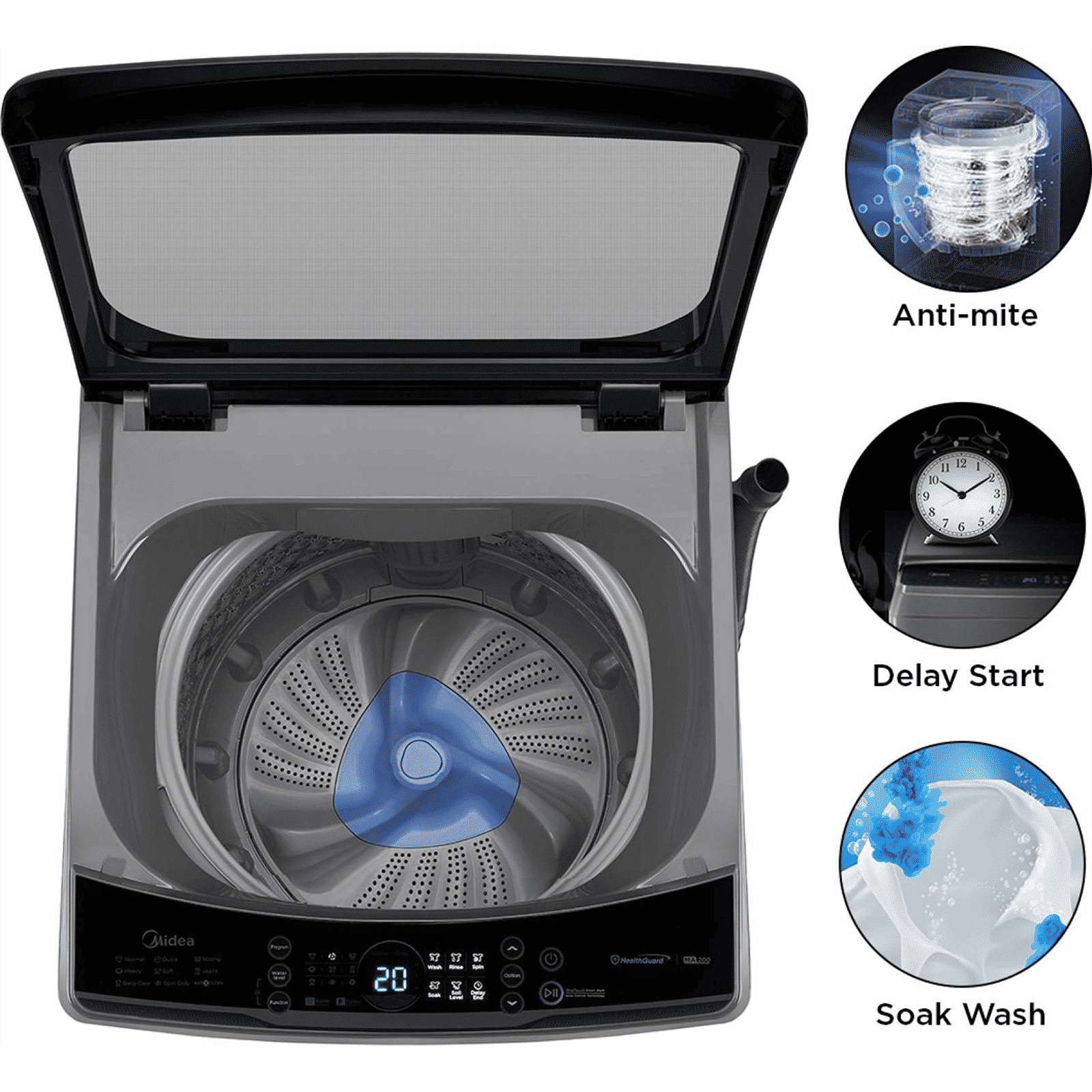 Midea 8 kg 5 Star Inverter Fully Automatic Top Load Washing Machine (MA200W80/G-IN, Lint Filter, Grey) Midea 8 kg 5 Star Inverter Fully Automatic Top Load Washing Machine (MA200W80/G-IN, Lint Filter, Grey)_11