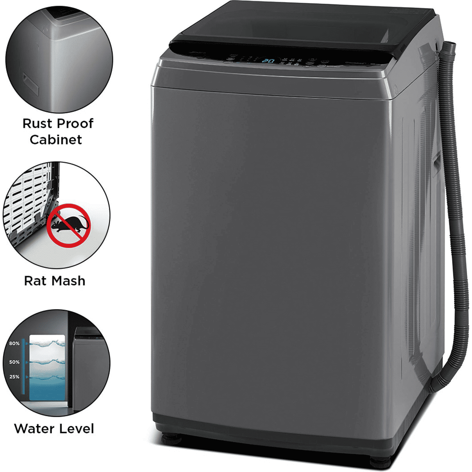 Midea 8 kg 5 Star Inverter Fully Automatic Top Load Washing Machine (MA200W80/G-IN, Lint Filter, Grey) Midea 8 kg 5 Star Inverter Fully Automatic Top Load Washing Machine (MA200W80/G-IN, Lint Filter, Grey)_12