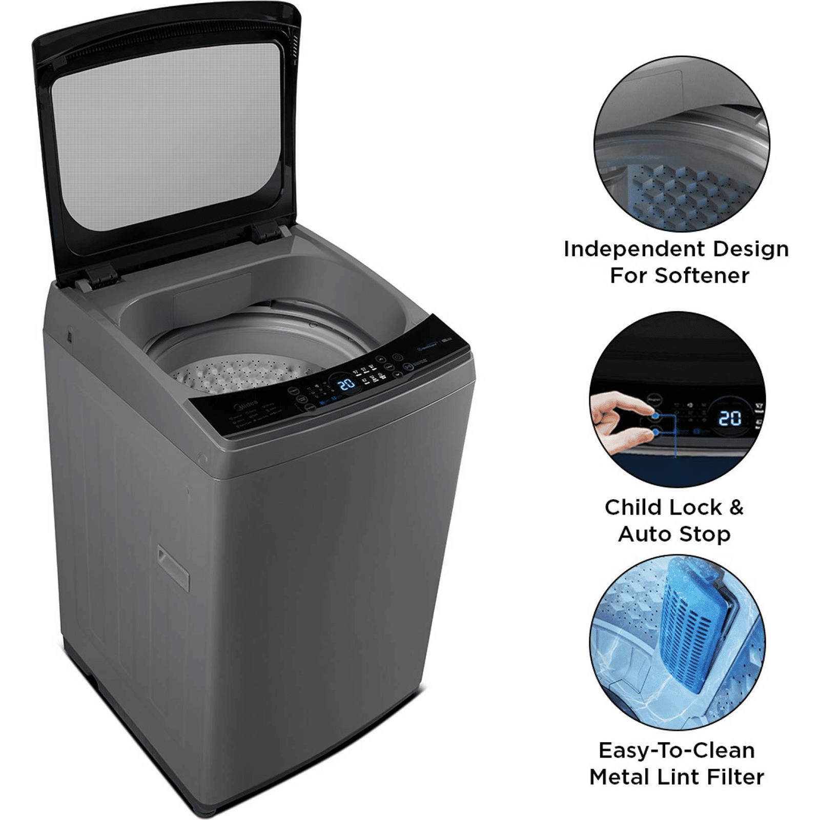 Midea 8 kg 5 Star Inverter Fully Automatic Top Load Washing Machine (MA200W80/G-IN, Lint Filter, Grey) Midea 8 kg 5 Star Inverter Fully Automatic Top Load Washing Machine (MA200W80/G-IN, Lint Filter, Grey)_13