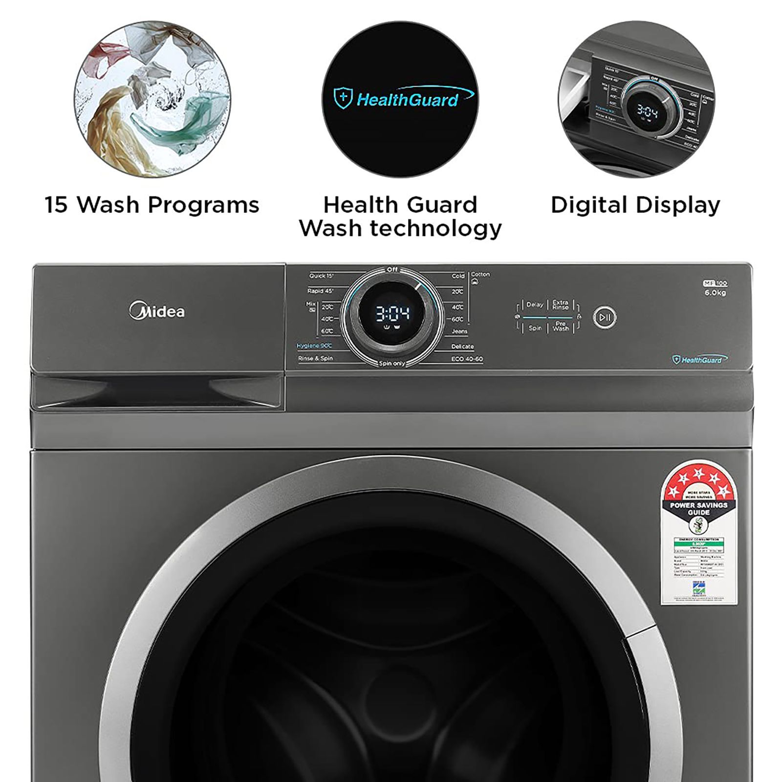 Midea 6 kg 5 Star Fully Automatic Front Load Washing Machine (MF100W60/T-IN, In-Built Heater, Dark Grey) Midea 6 kg 5 Star Fully Automatic Front Load Washing Machine (MF100W60/T-IN, In-Built Heater, Dark Grey)_13