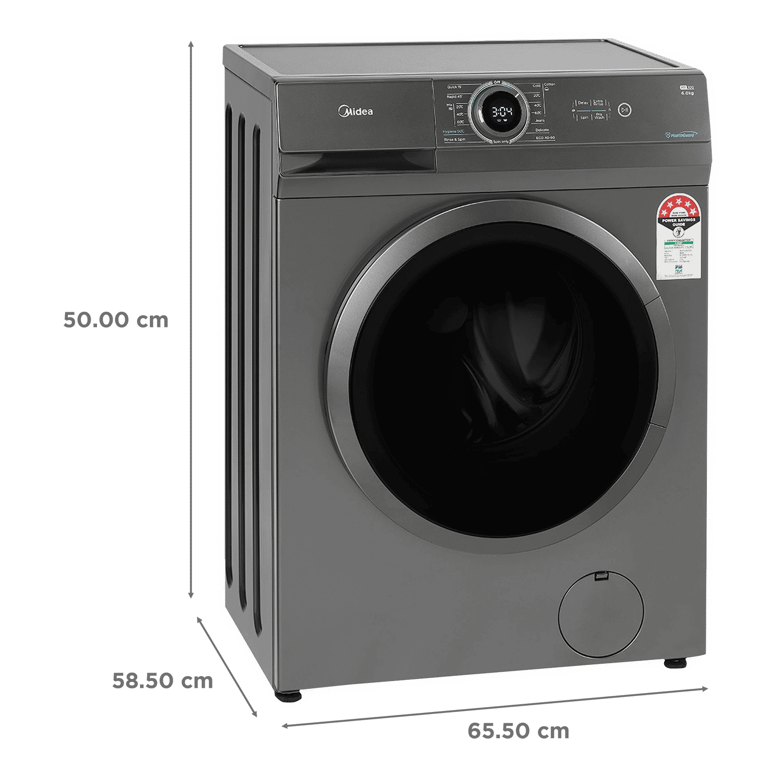 Midea 6 kg 5 Star Fully Automatic Front Load Washing Machine (MF100W60/T-IN, In-Built Heater, Dark Grey) Midea 6 kg 5 Star Fully Automatic Front Load Washing Machine (MF100W60/T-IN, In-Built Heater, Dark Grey)_3