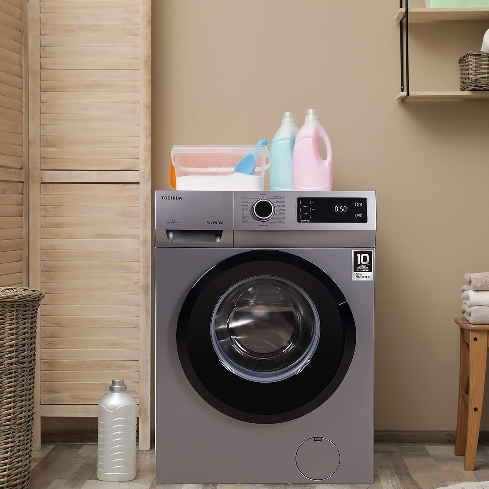 TOSHIBA 7.5 kg 5 Star Inverter Fully Automatic Front Load Washing Machine (TW-BJ85S2-IND(SK), In-Built Heater, Silver)_7