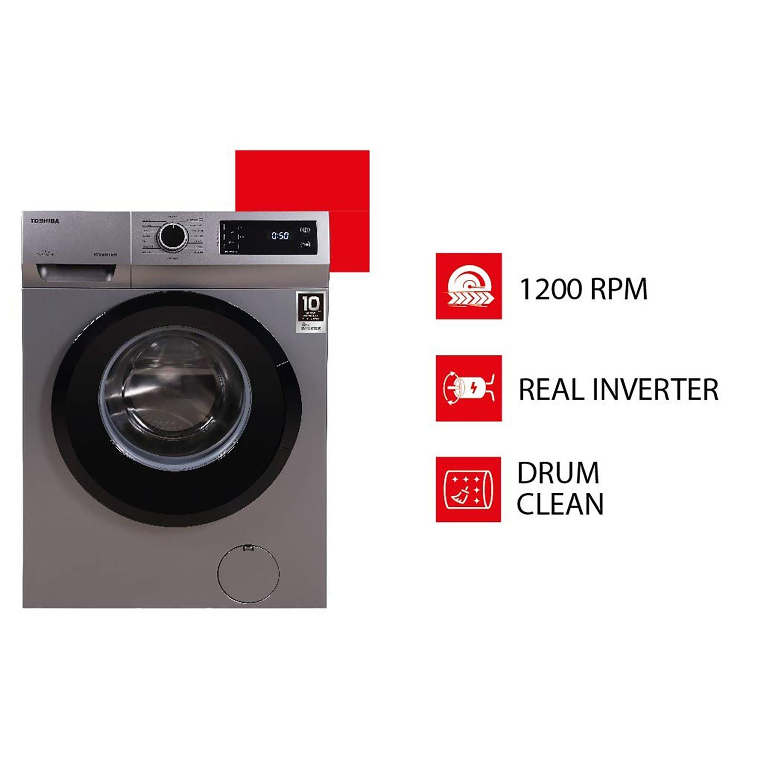 TOSHIBA 7.5 kg 5 Star Inverter Fully Automatic Front Load Washing Machine (TW-BJ85S2-IND(SK), In-Built Heater, Silver)_12