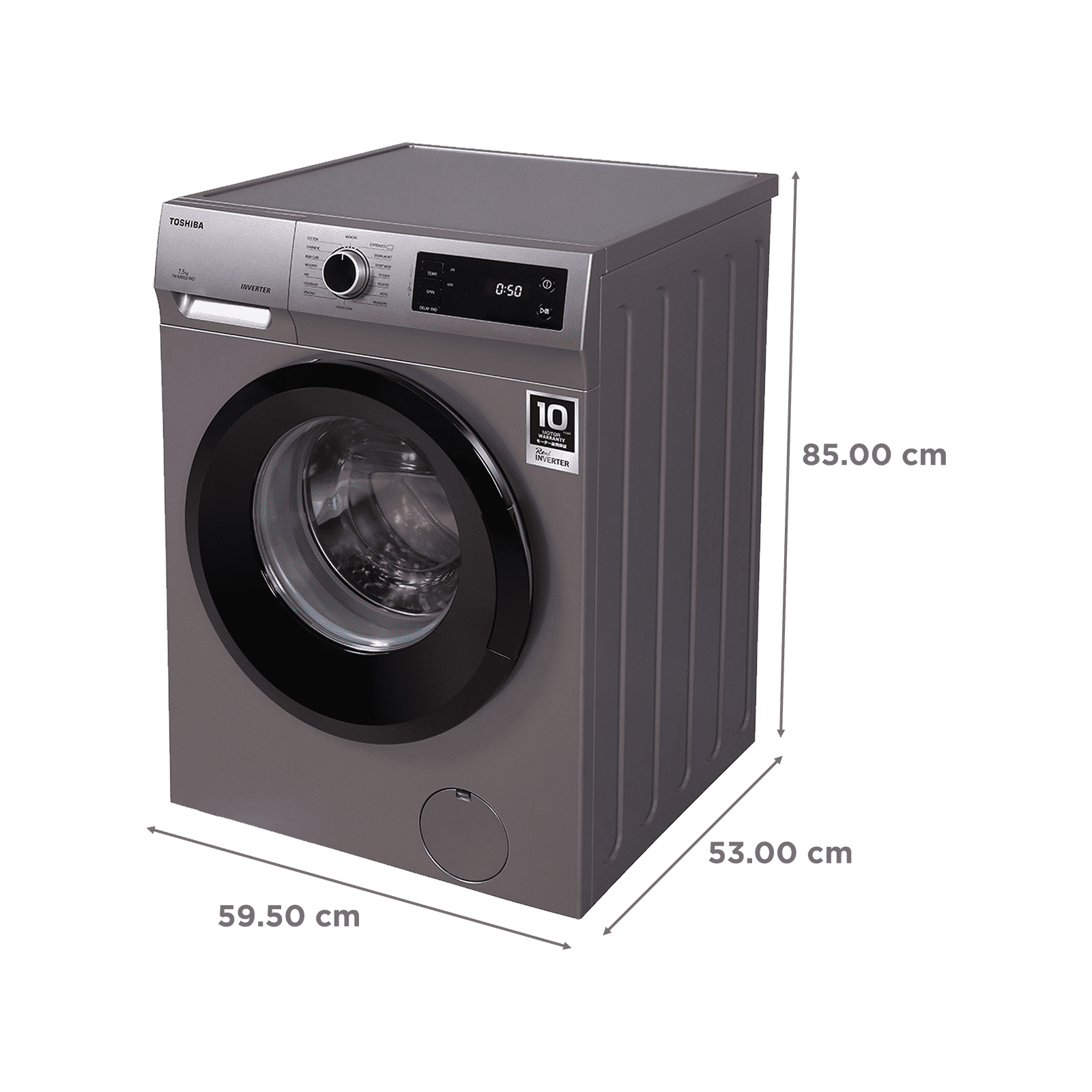 TOSHIBA 7.5 kg 5 Star Inverter Fully Automatic Front Load Washing Machine (TW-BJ85S2-IND(SK), In-Built Heater, Silver)_3