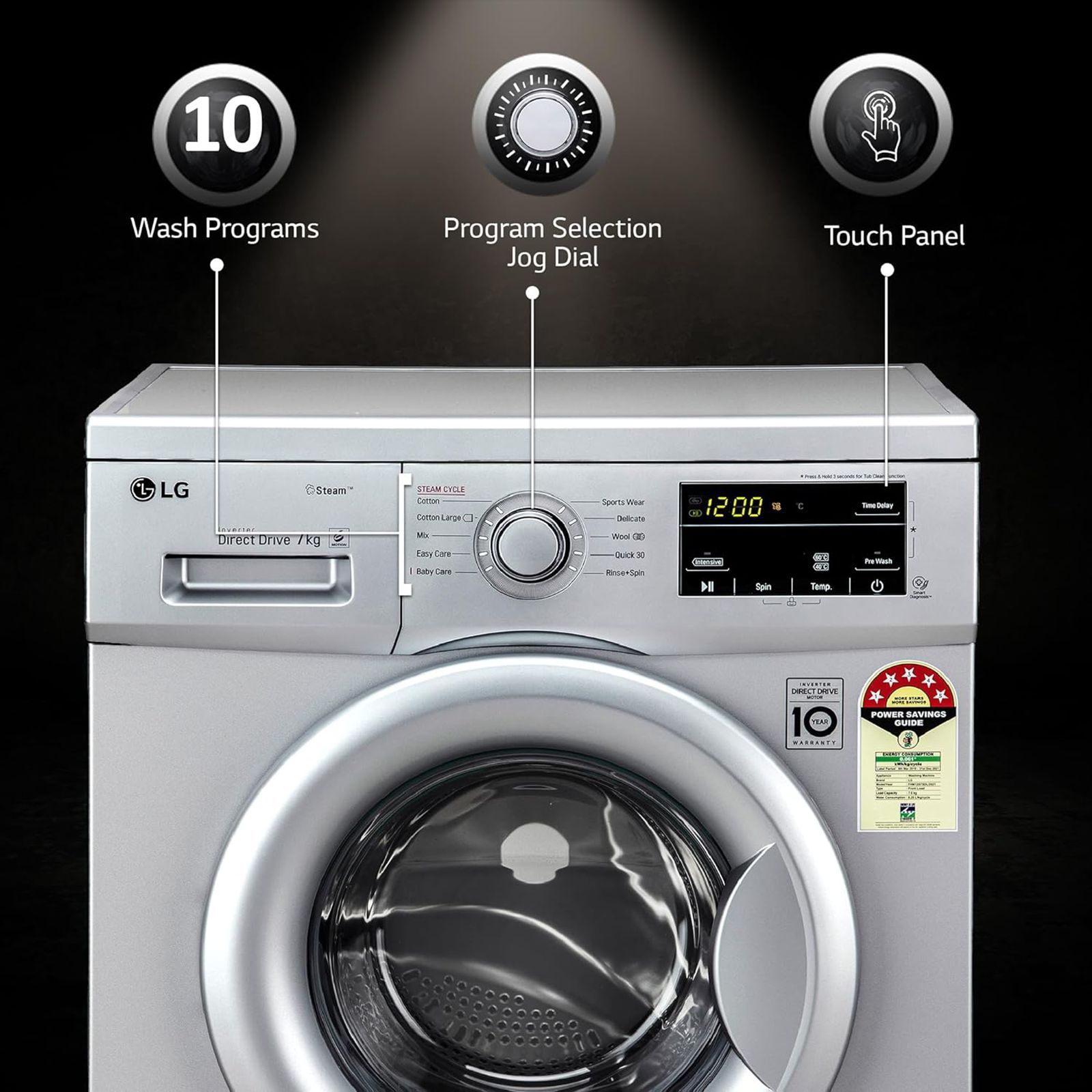 LG 7 kg 5 Star Inverter Fully Automatic Front Load Washing Machine (FHM1207SDL, In-built Heater, Luxury Silver)_16