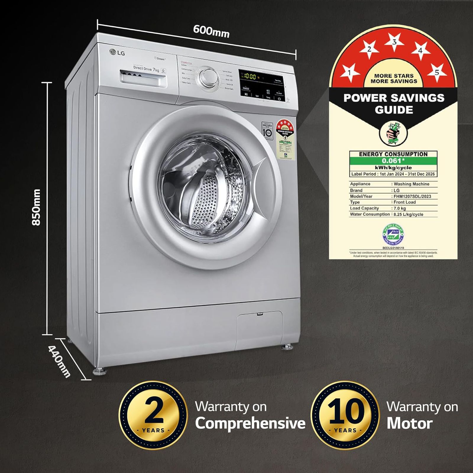 LG 7 kg 5 Star Inverter Fully Automatic Front Load Washing Machine (FHM1207SDL, In-built Heater, Luxury Silver)_17