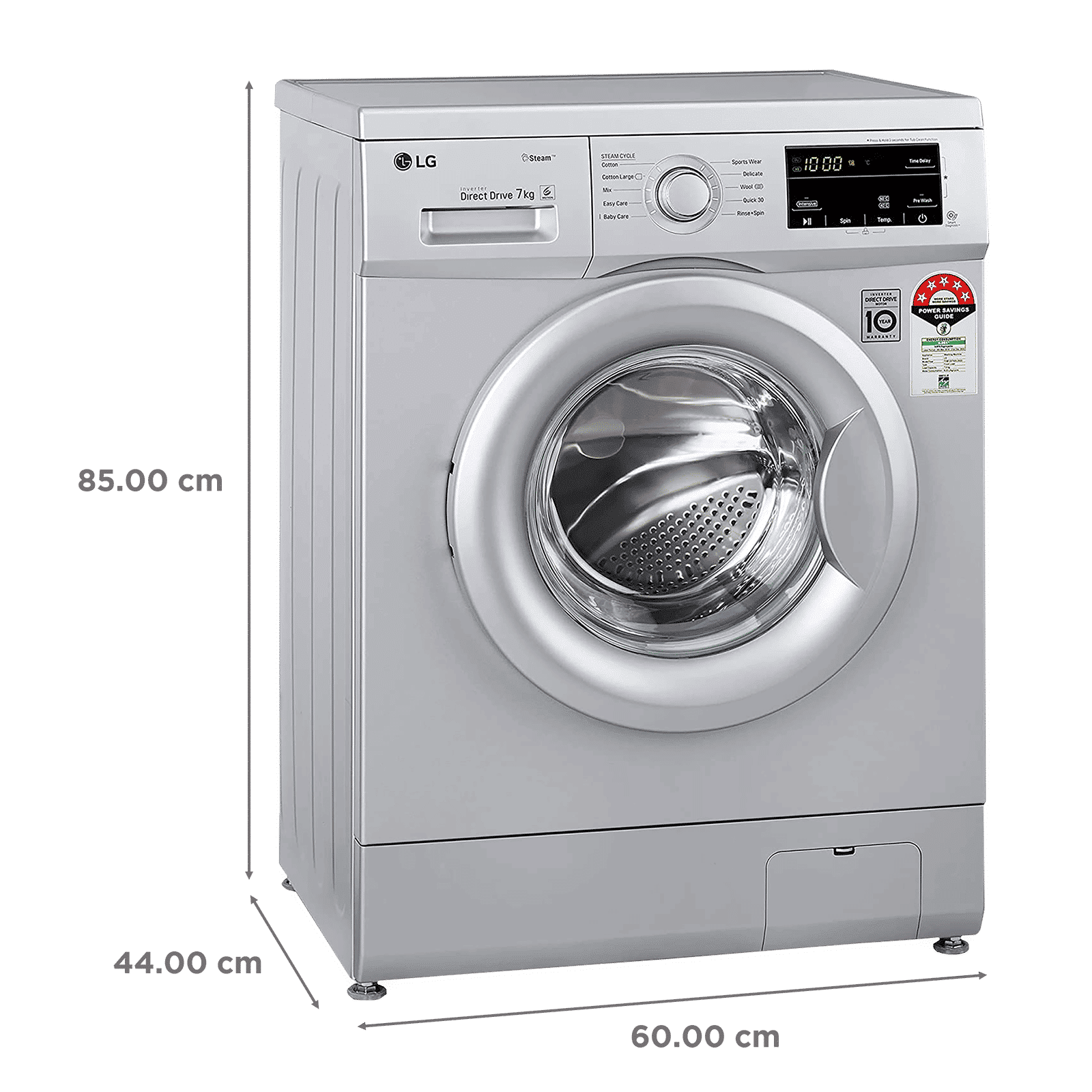 LG 7 kg 5 Star Inverter Fully Automatic Front Load Washing Machine (FHM1207SDL, In-built Heater, Luxury Silver)_3