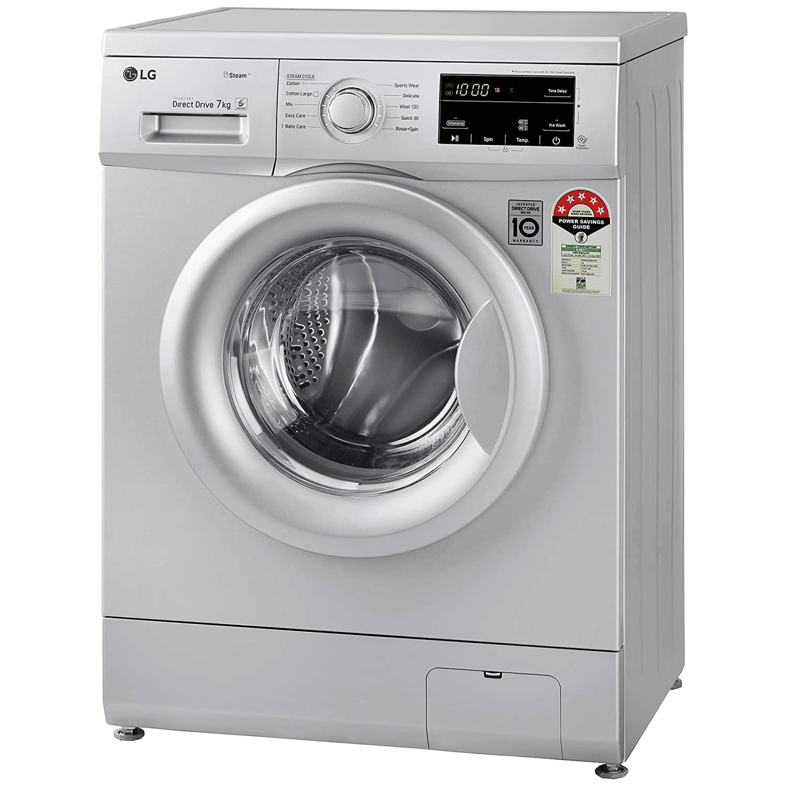 LG 7 kg 5 Star Inverter Fully Automatic Front Load Washing Machine (FHM1207SDL, In-built Heater, Luxury Silver)_5