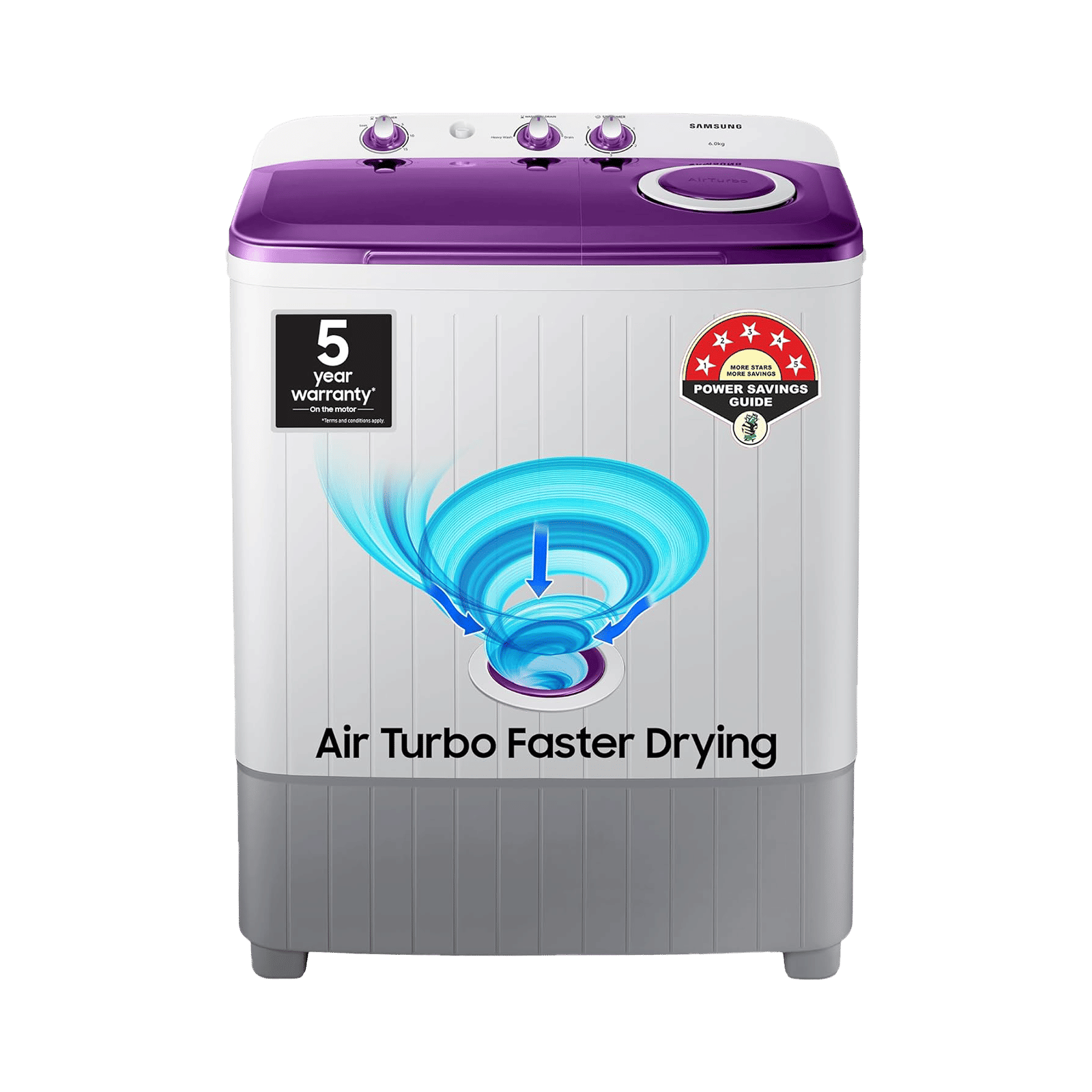 SAMSUNG 6 kg 5 Star Semi Automatic Washing Machine with Air Turbo Drying (WT60R2000LL/TL, Light Grey & Violet)_1