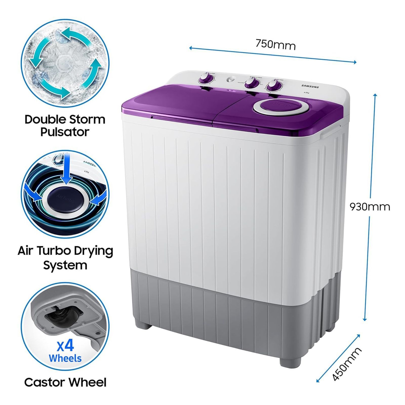 SAMSUNG 6 kg 5 Star Semi Automatic Washing Machine with Air Turbo Drying (WT60R2000LL/TL, Light Grey & Violet)_20