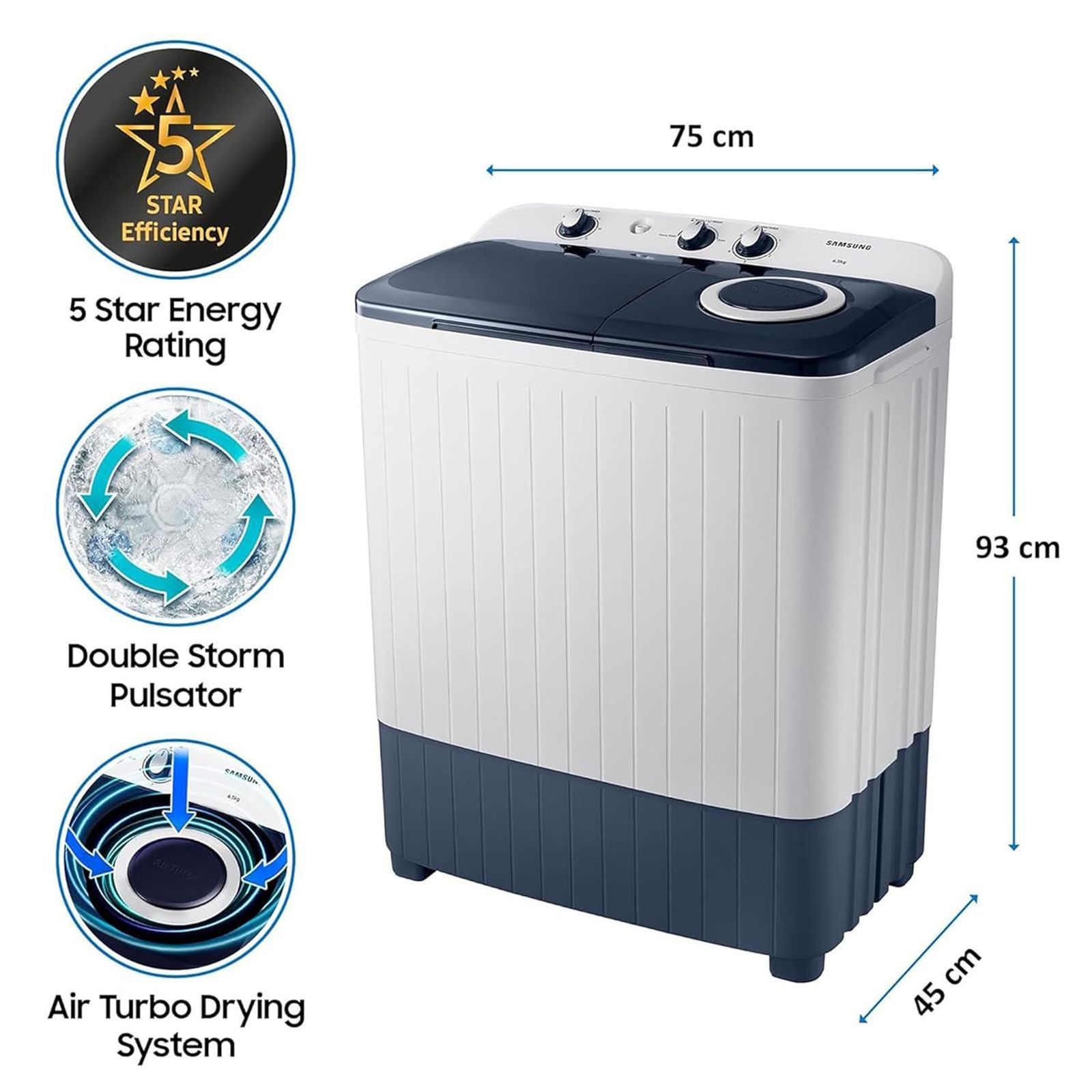 SAMSUNG 6.5 kg 5 Star Semi Automatic Washing Machine with Air Turbo Drying (WT65R2200LL/TL, Light Gray & Blue Base) SAMSUNG 6.5 kg 5 Star Semi Automatic Washing Machine with Air Turbo Drying (WT65R2200LL/TL, Light Gray & Blue Base)_19