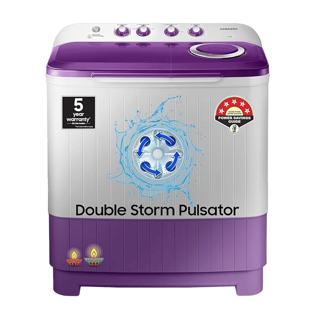 SAMSUNG 7 kg 5 Star Semi Automatic Washing Machine with Double Strong Pulsator (WT70M3000UU/TL, Light Gray & Voilet)_1