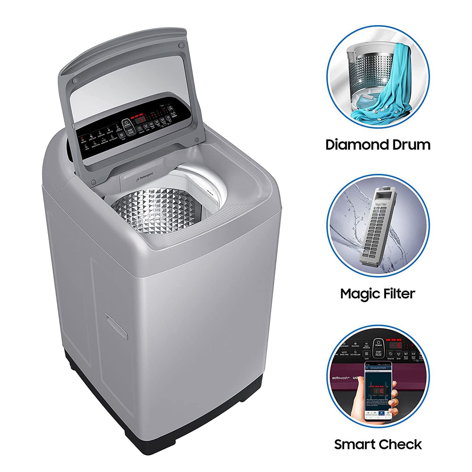 SAMSUNG 6.5 kg 5 Star Inverter Fully Automatic Top Load Washing Machine (WA65T4262GG/TL, Diamond Drum, Gray)_15