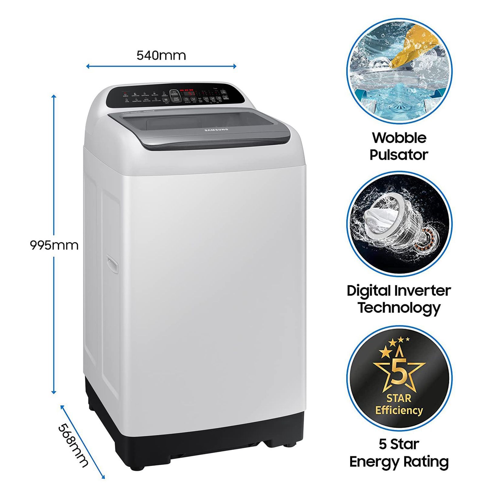 SAMSUNG 6.5 kg 5 Star Inverter Fully Automatic Top Load Washing Machine (WA65T4262GG/TL, Diamond Drum, Gray)_16