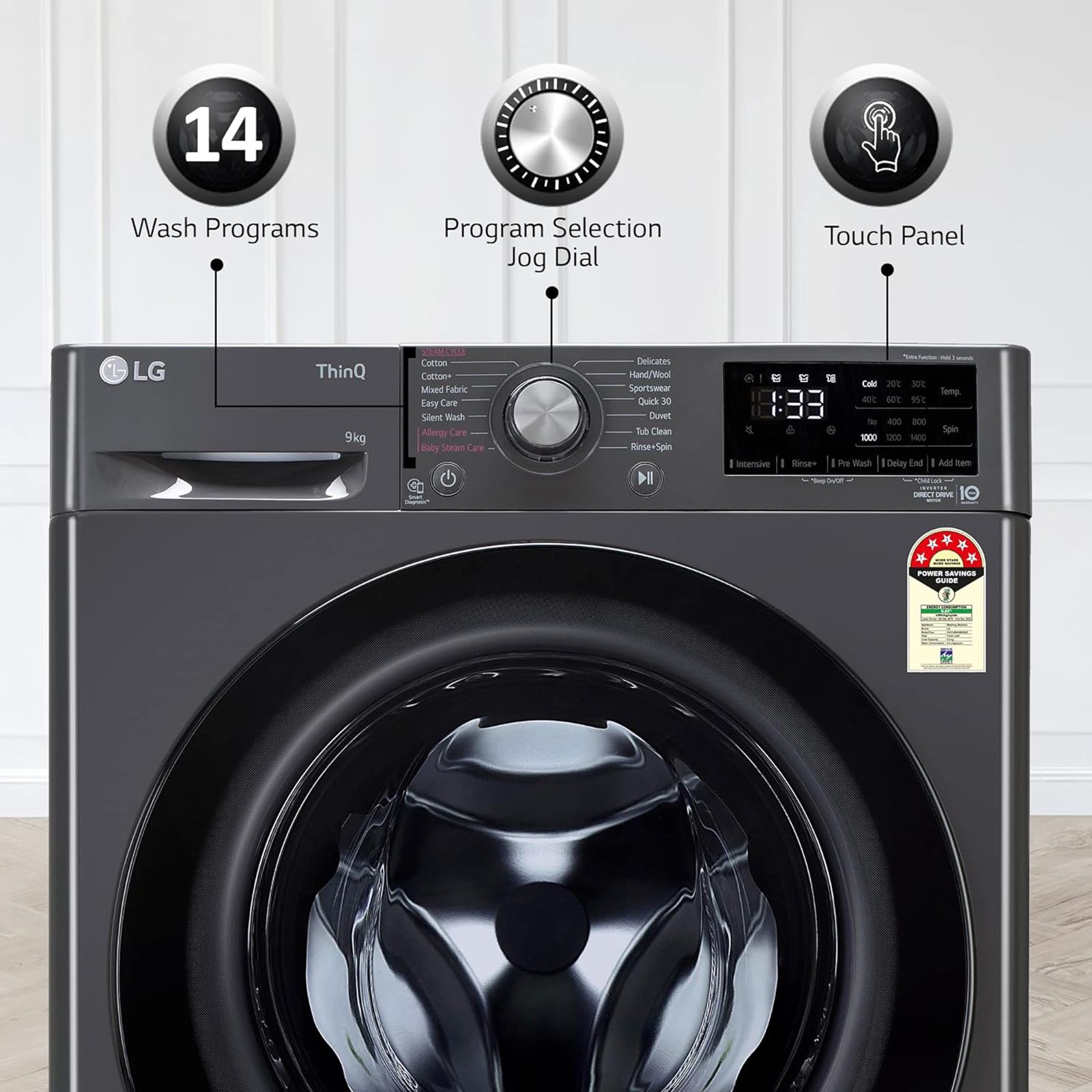 LG 9kg 5 Star Fully Automatic Front Load Washing Machine (FHV1409Z4M.ABMQEIL, LG ThinQ with Wi-Fi, Middle Black)_19