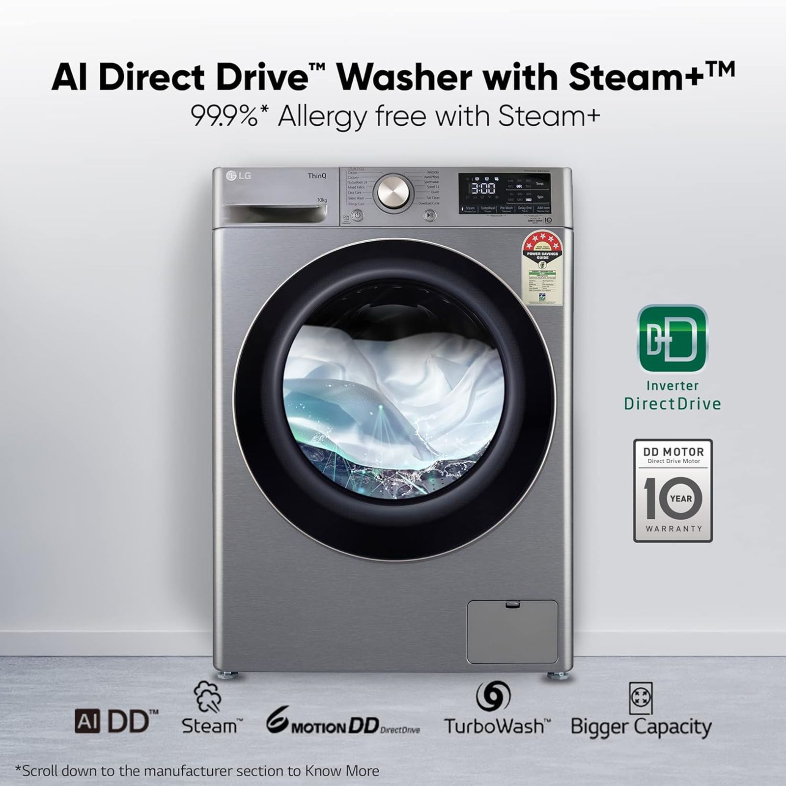 LG 10 kg 5 Star Fully Automatic Front Load Washing Machine (FHP1410Z7P.APSQEIL, Smart Diagnosis, Platinum Silver)_15