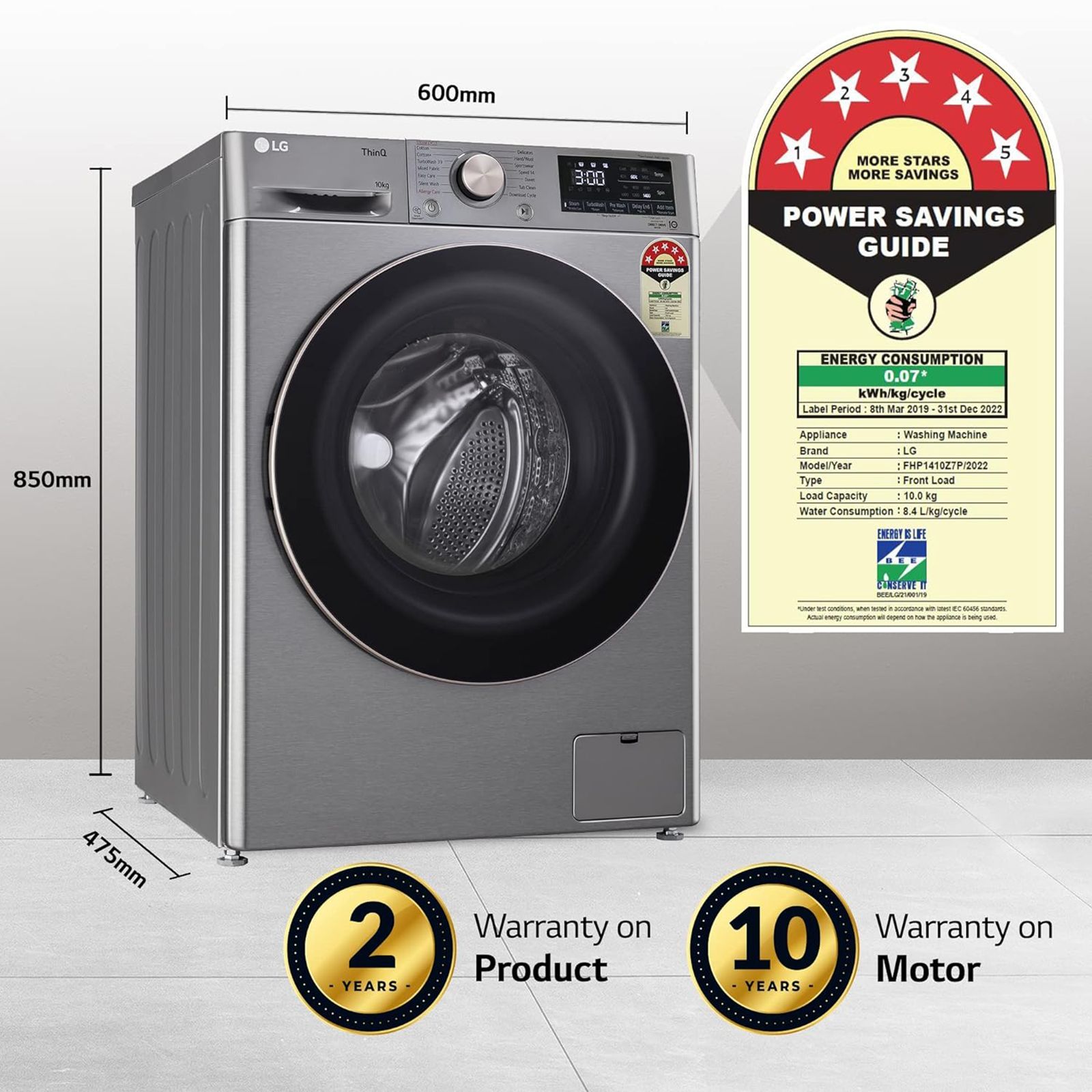 LG 10 kg 5 Star Fully Automatic Front Load Washing Machine (FHP1410Z7P.APSQEIL, Smart Diagnosis, Platinum Silver)_18