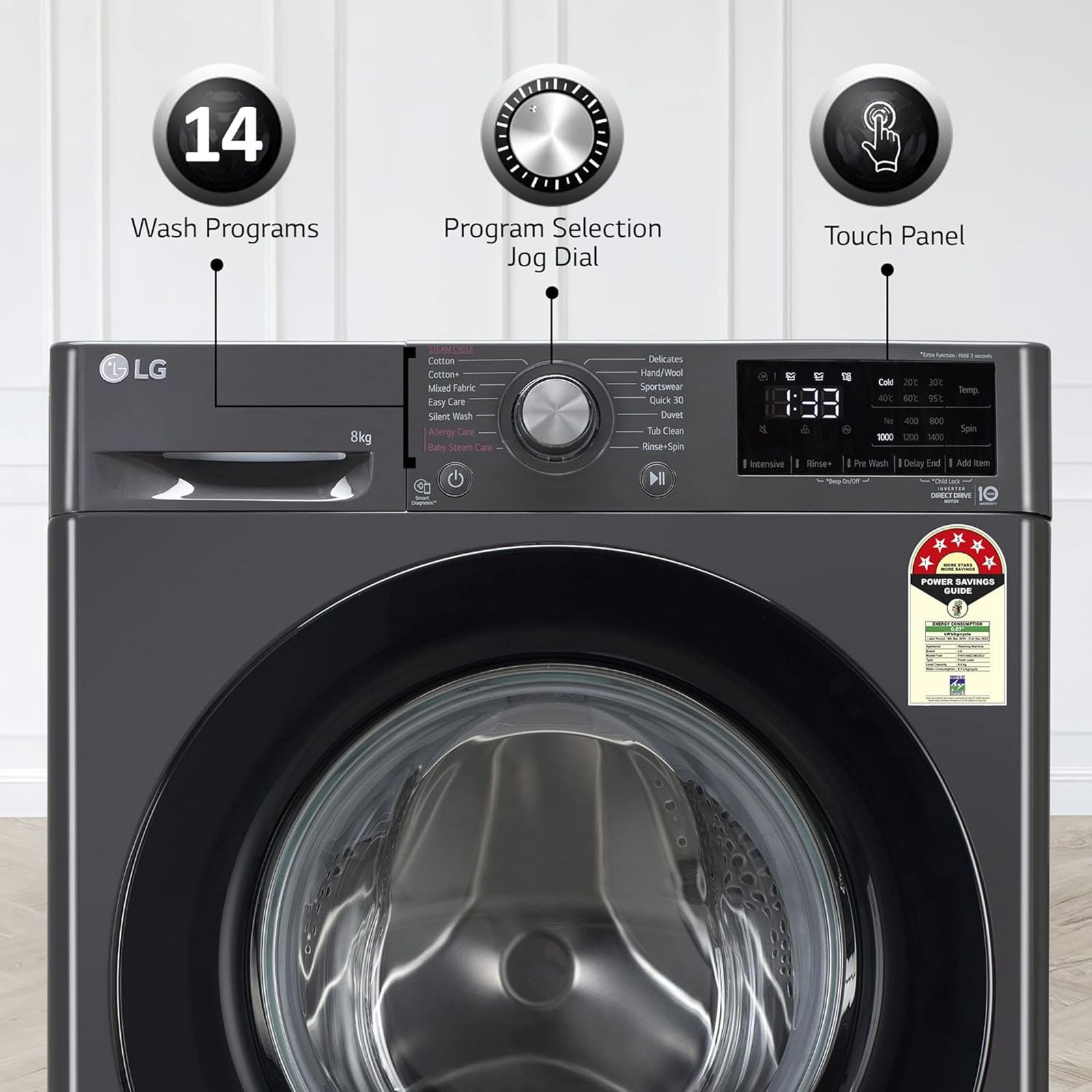 LG 8 kg 5 Star Fully Automatic Front Load Washing Machine (FHV1408Z2M.ABMQEIL, AI Direct Drive Motor, Middle Black) LG 8 kg 5 Star Fully Automatic Front Load Washing Machine (FHV1408Z2M.ABMQEIL, AI Direct Drive Motor, Middle Black)_17
