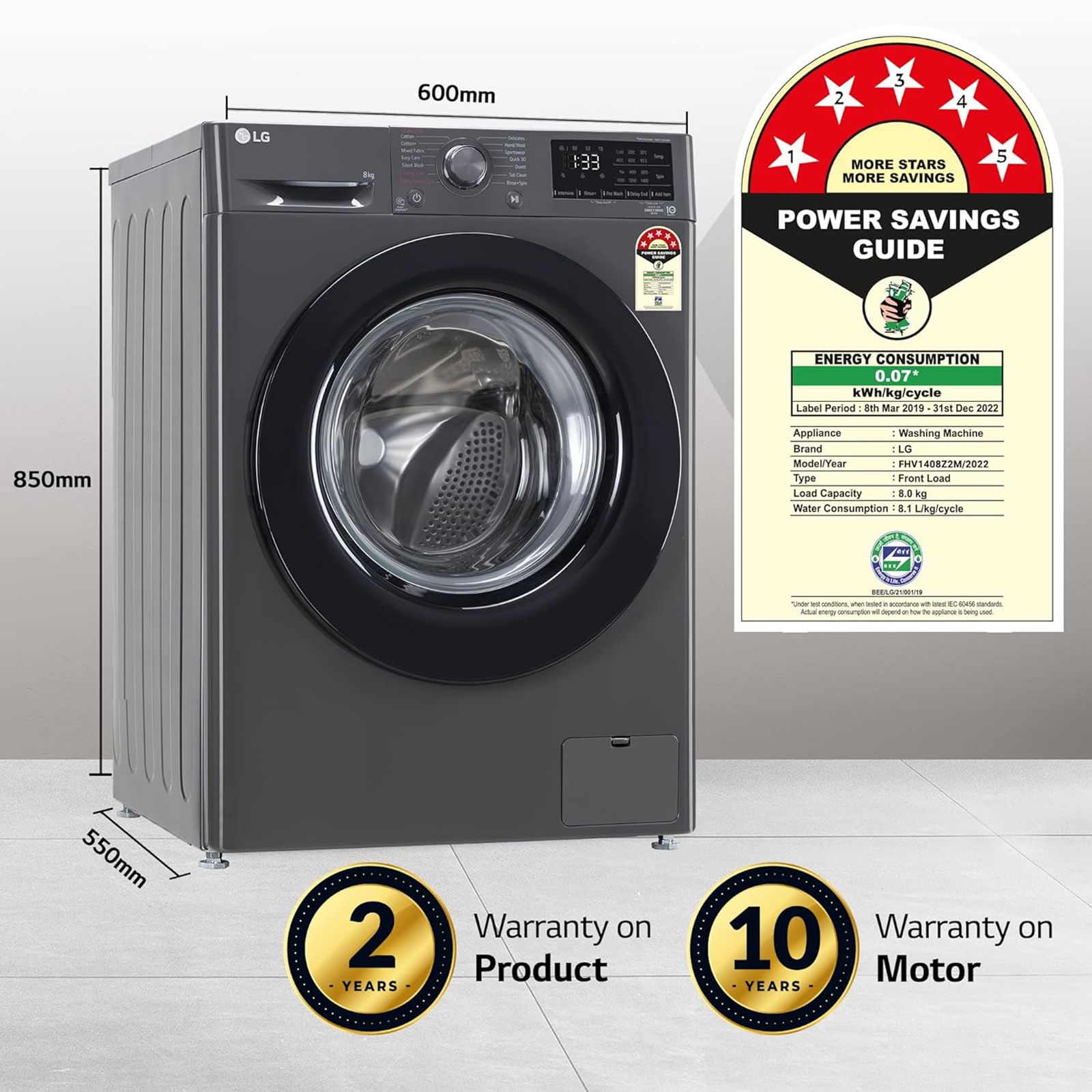 LG 8 kg 5 Star Fully Automatic Front Load Washing Machine (FHV1408Z2M.ABMQEIL, AI Direct Drive Motor, Middle Black) LG 8 kg 5 Star Fully Automatic Front Load Washing Machine (FHV1408Z2M.ABMQEIL, AI Direct Drive Motor, Middle Black)_20