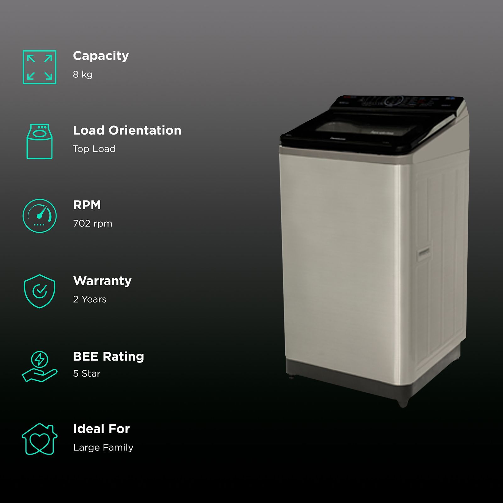Panasonic 8 kg 5 Star Fully Automatic Top Load Washing Machine (NA-F80V10SRB, In-built Heater, Stainless Steel) Panasonic 8 kg 5 Star Fully Automatic Top Load Washing Machine (NA-F80V10SRB, In-built Heater, Stainless Steel)_2