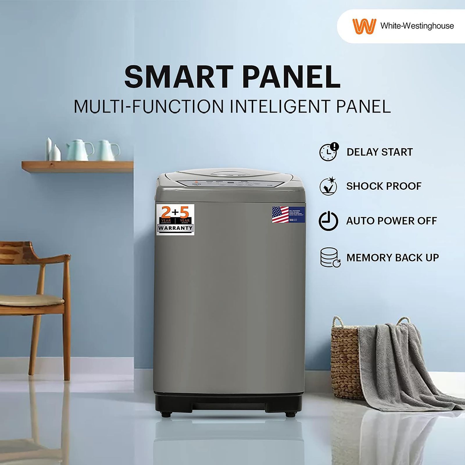 White Westinghouse 7.5 kg Fully Automatic Top Load Washing Machine (HDT7500, Anti Vibration Technology, Grey)_12