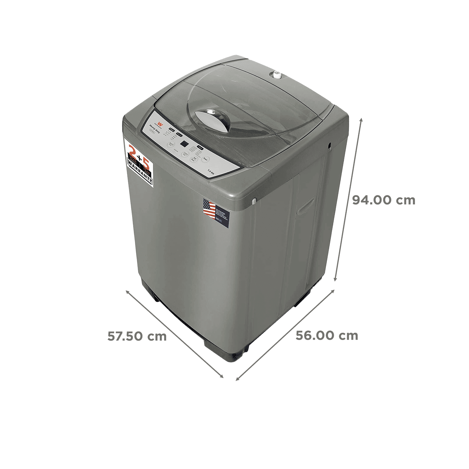 White Westinghouse 7.5 kg Fully Automatic Top Load Washing Machine (HDT7500, Anti Vibration Technology, Grey)_3