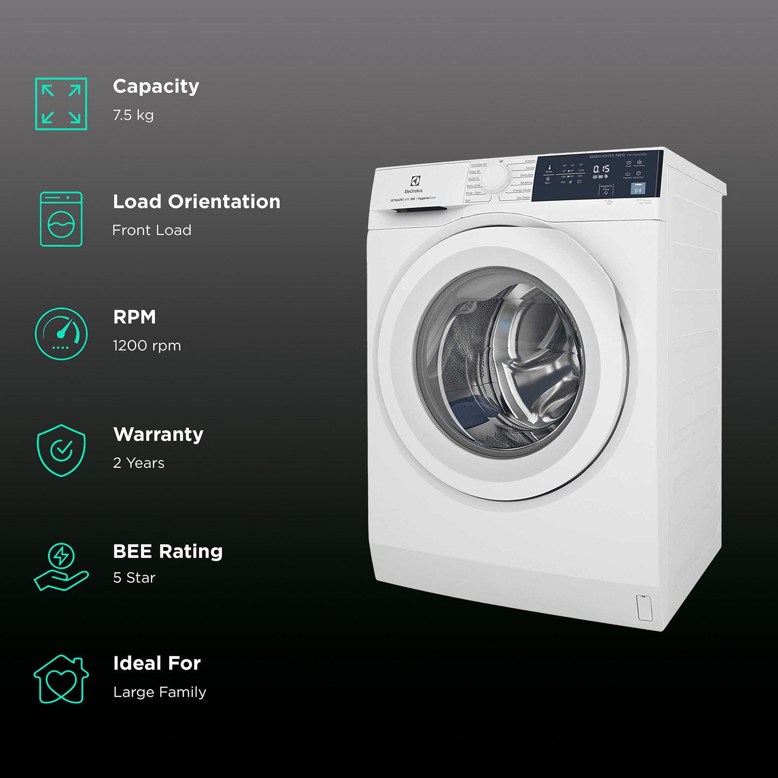 Electrolux 7.5 Kg 5 Star Fully Automatic Front Load Washing Machine (UltimateCare 300, EWF7524D3WB, HygienicCare, White) Electrolux 7.5 Kg 5 Star Fully Automatic Front Load Washing Machine (UltimateCare 300, EWF7524D3WB, HygienicCare, White)_2