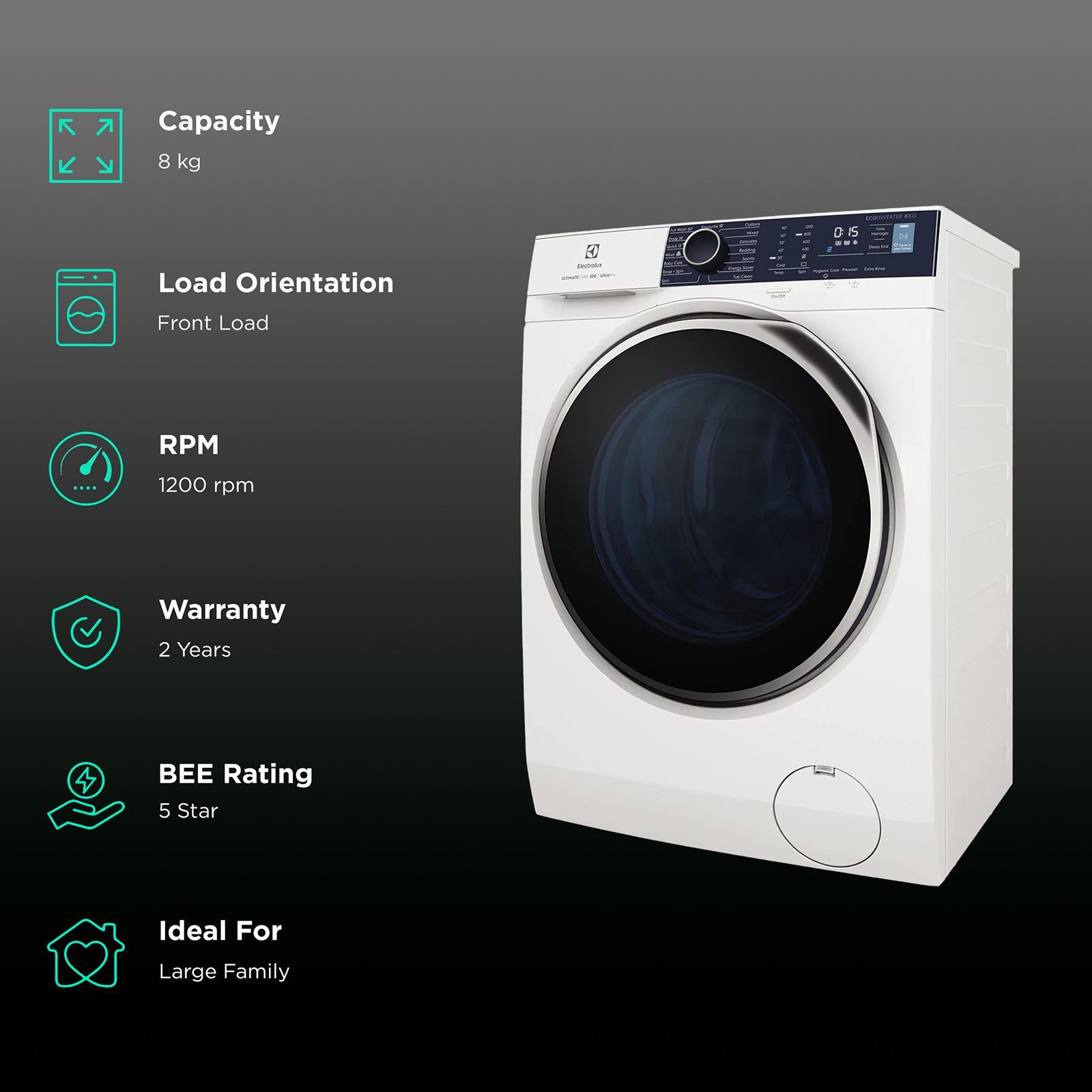 Electrolux 8 Kg 5 Star Fully Automatic Front Load Washing Machine (UltimateCare 500, EWF8024R5WB, UltraMix Technology, White) Electrolux 8 Kg 5 Star Fully Automatic Front Load Washing Machine (UltimateCare 500, EWF8024R5WB, UltraMix Technology, White)_2