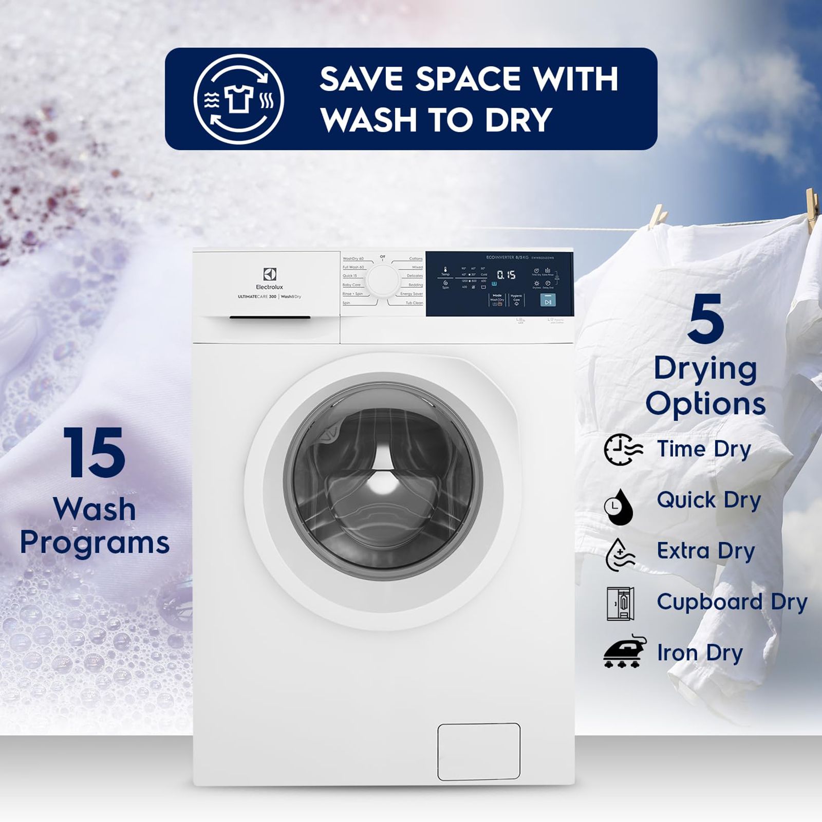 Electrolux UltimateCare 300 8 kg/5 kg Fully Automatic Front Load Washer Dryer Combo (HygienicCare, EWW8024D3WB, White) Electrolux UltimateCare 300 8 kg/5 kg Fully Automatic Front Load Washer Dryer Combo (HygienicCare, EWW8024D3WB, White)_20