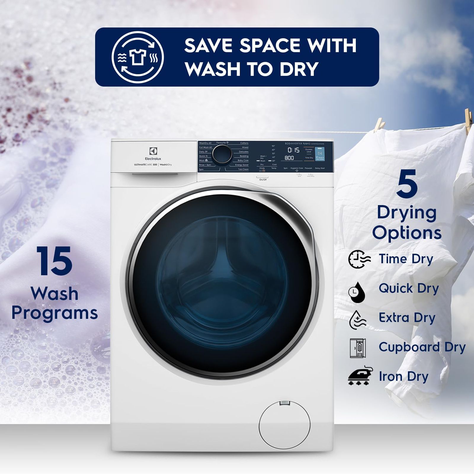 Electrolux 9 Kg/6 Kg Fully Automatic Front Load Washer Dryer Combo (UltimateCare 500, EWW9024P5WB, SensiCare System, White)_9