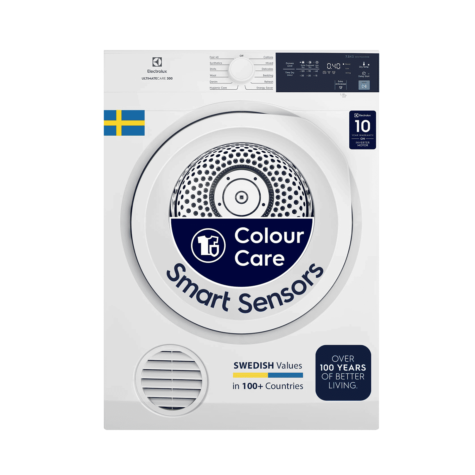 Electrolux UltimateCare 300 7.5 kg Fully Automatic Front Load Dryer (ReverseTumbling Function, EDV754H3WB, White)_1