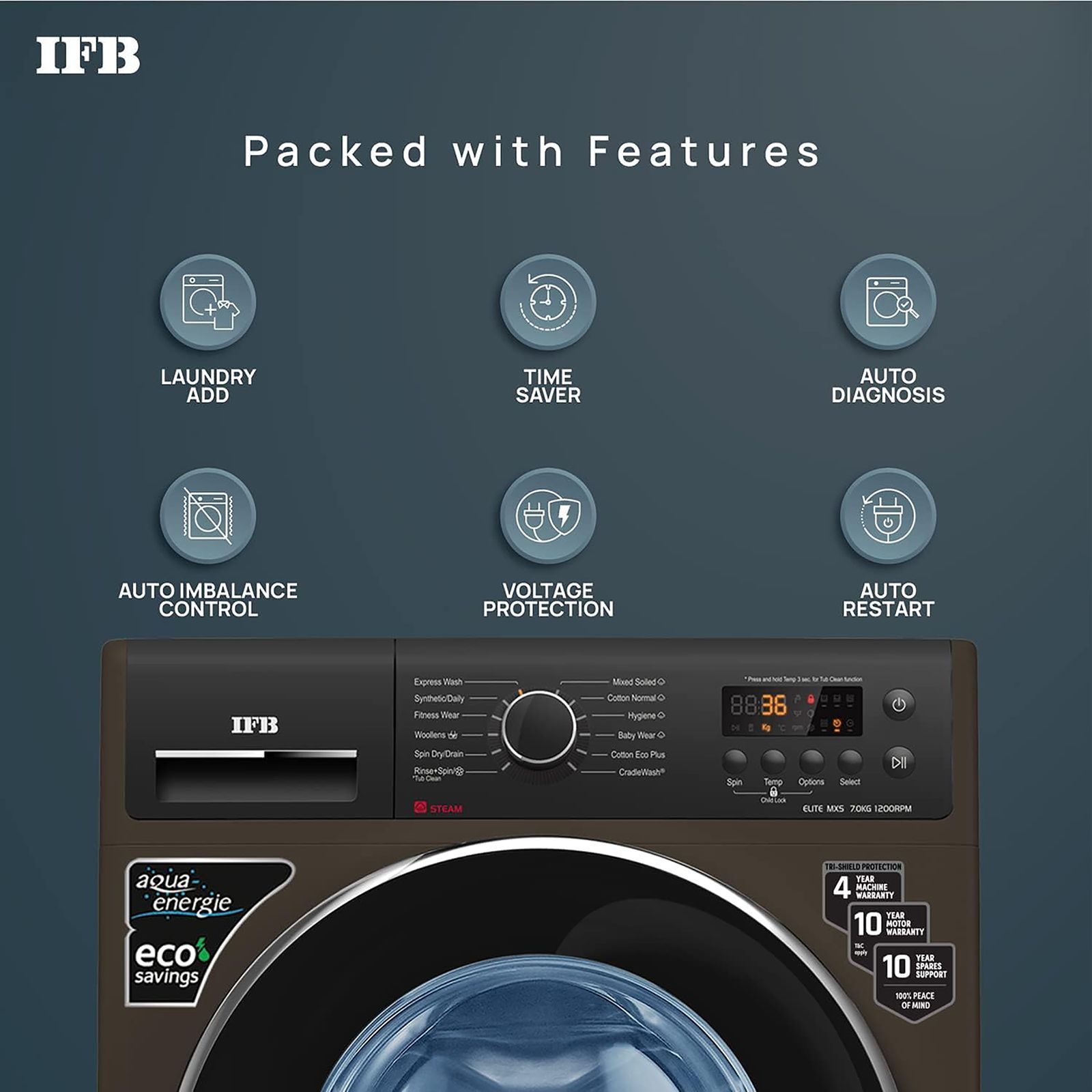 IFB 7 kg 5 Star Fully Automatic Front Load Washing Machine (Elite MXS 7012, Crescent Moon Drum, Mocha)_12