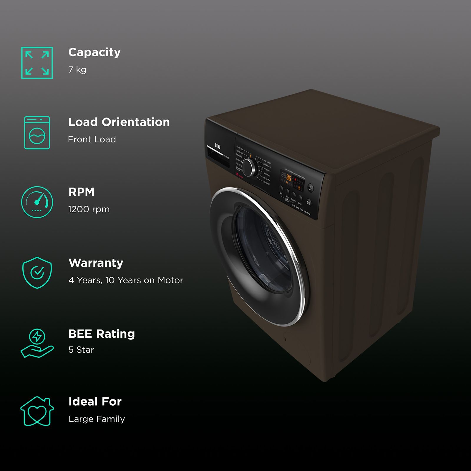 IFB 7 kg 5 Star Fully Automatic Front Load Washing Machine (Elite MXS 7012, Crescent Moon Drum, Mocha)_2