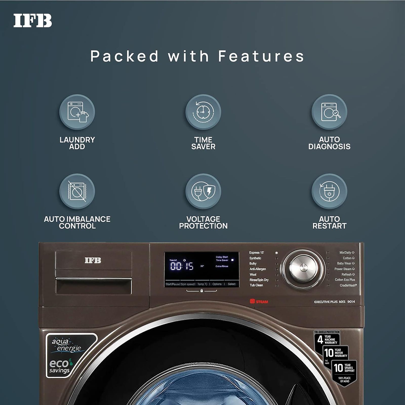 IFB 9 kg 5 Star Fully Automatic Front Load Washing Machine (Executive Plus MXS 9014, Crescent Moon Drum, Mocha)_7