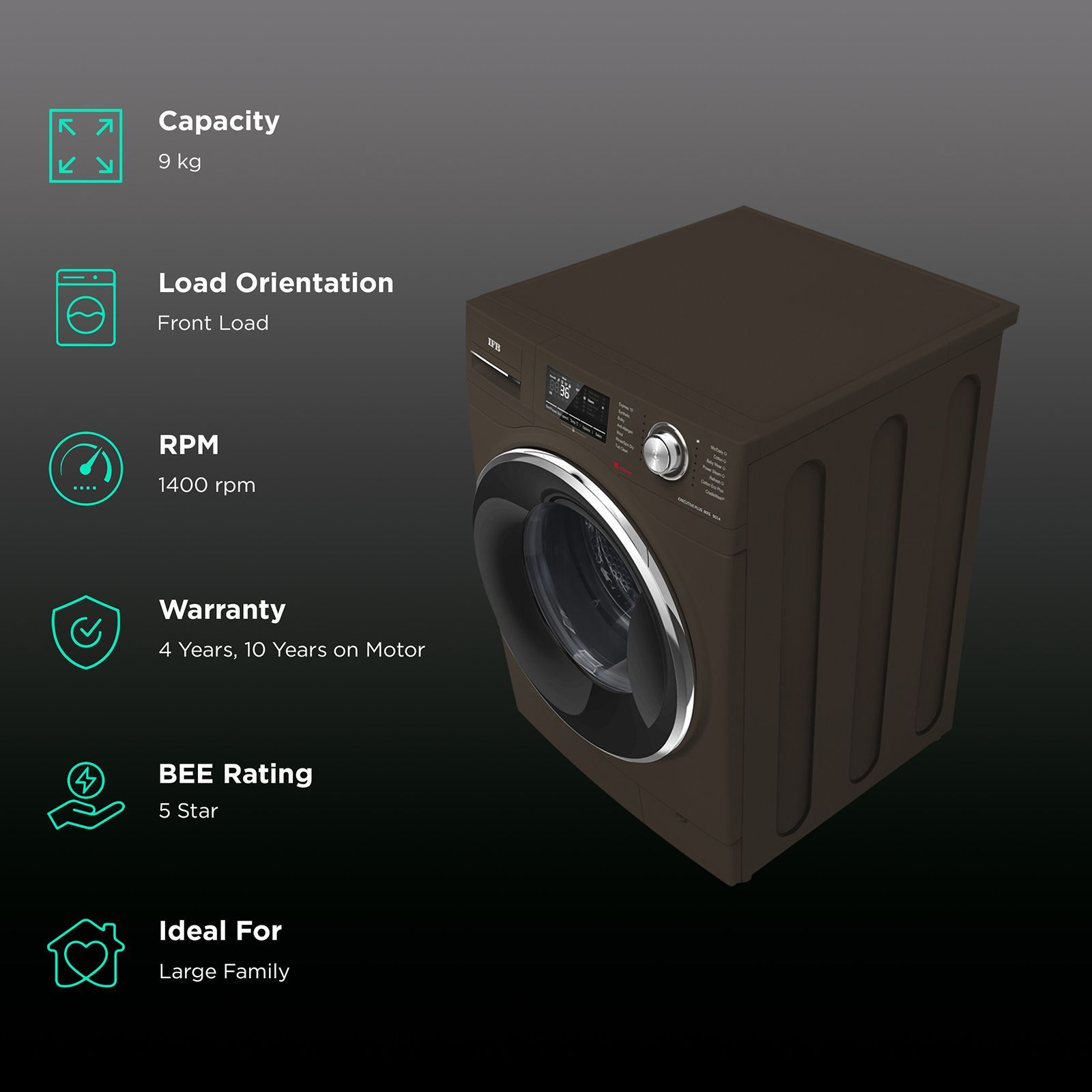 IFB 9 kg 5 Star Fully Automatic Front Load Washing Machine (Executive Plus MXS 9014, Crescent Moon Drum, Mocha)_2