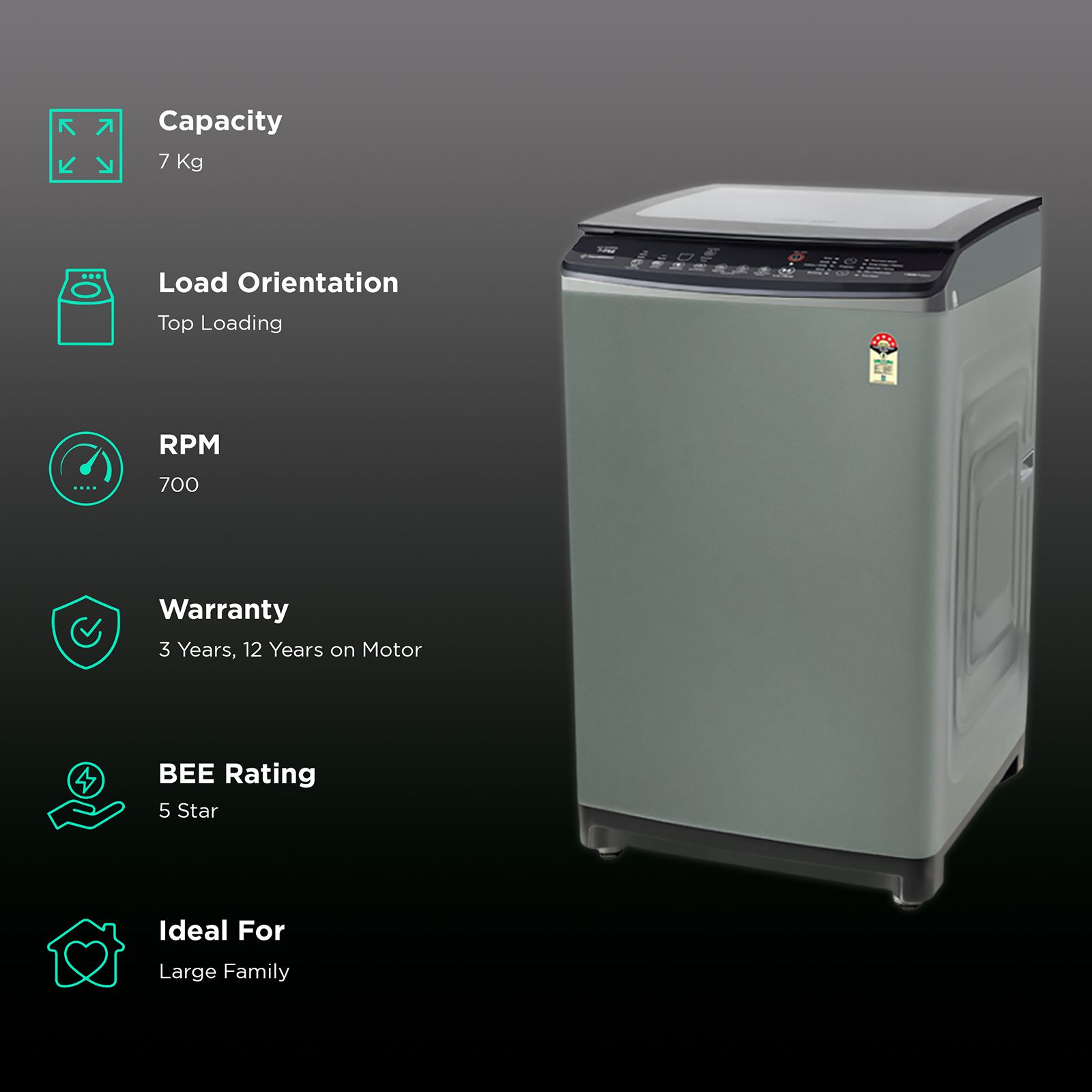 VOLTAS beko 7 Kg 5 Star Inverter Fully Automatic Top Load Washing Machine (WTL70VPSGX, Dust Resistant, Grey)_2