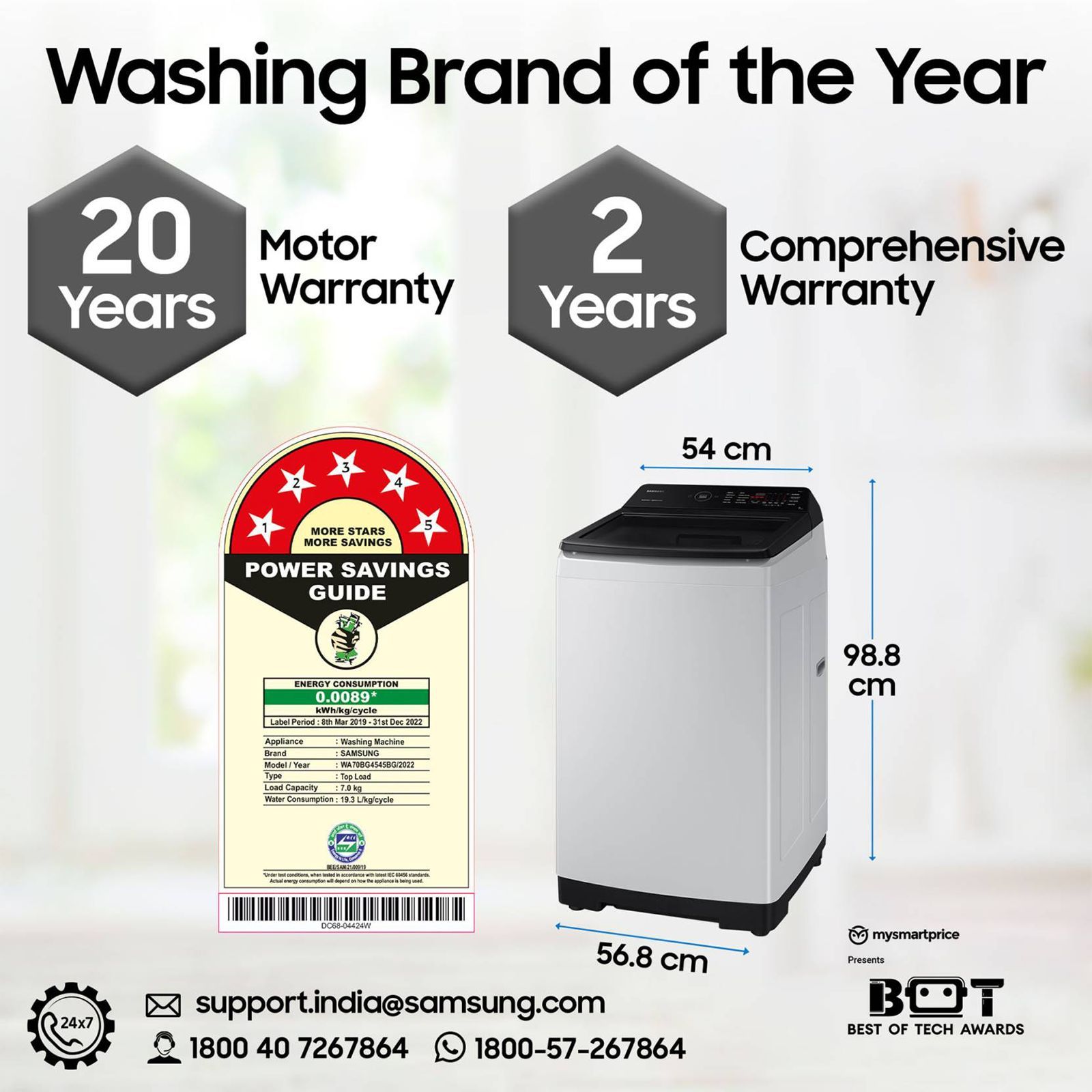 SAMSUNG 7 Kg 5 Star Inverter Fully Automatic Top Load Washing Machine (WA70BG4545BGTL, Ecobubble Technology, Light Grey)_14