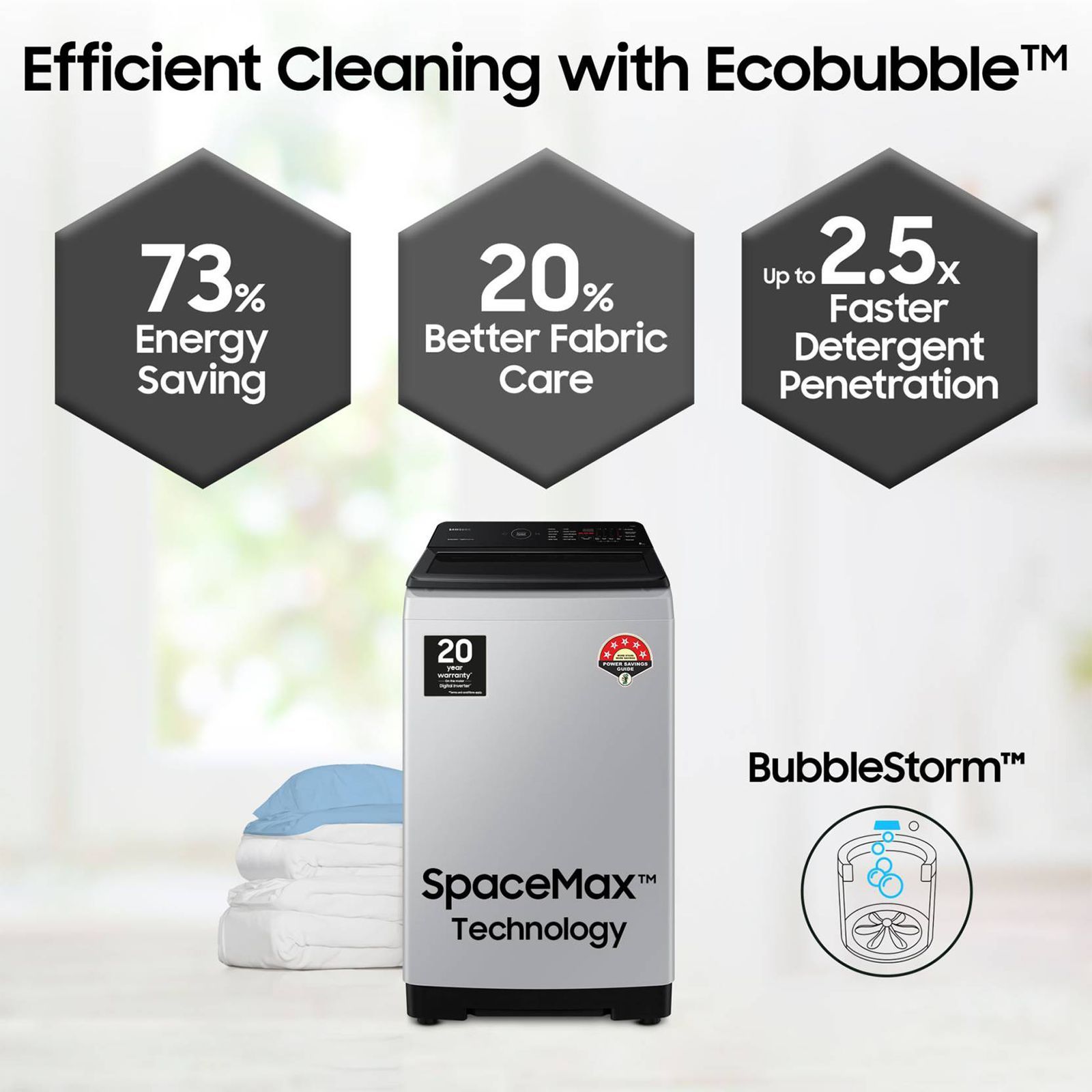 SAMSUNG 8 Kg 5 Star Inverter Fully Automatic Top Load Washing Machine (WA80BG4545BYTL, Ecobubble Technology, Lavender Grey)_14